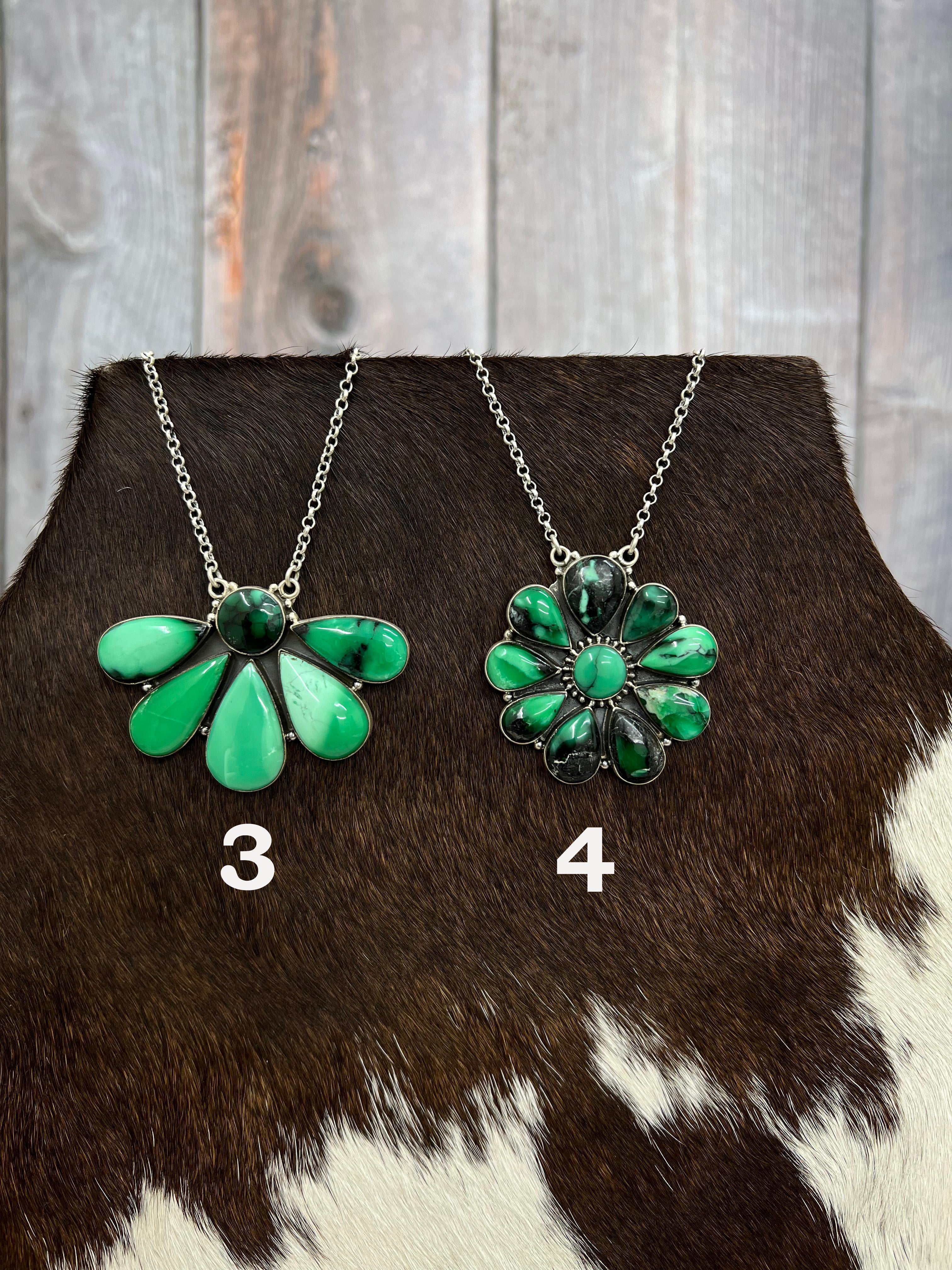 Handmade Sterling Silver Emerald Rose Necklace with Signed Nizhoni