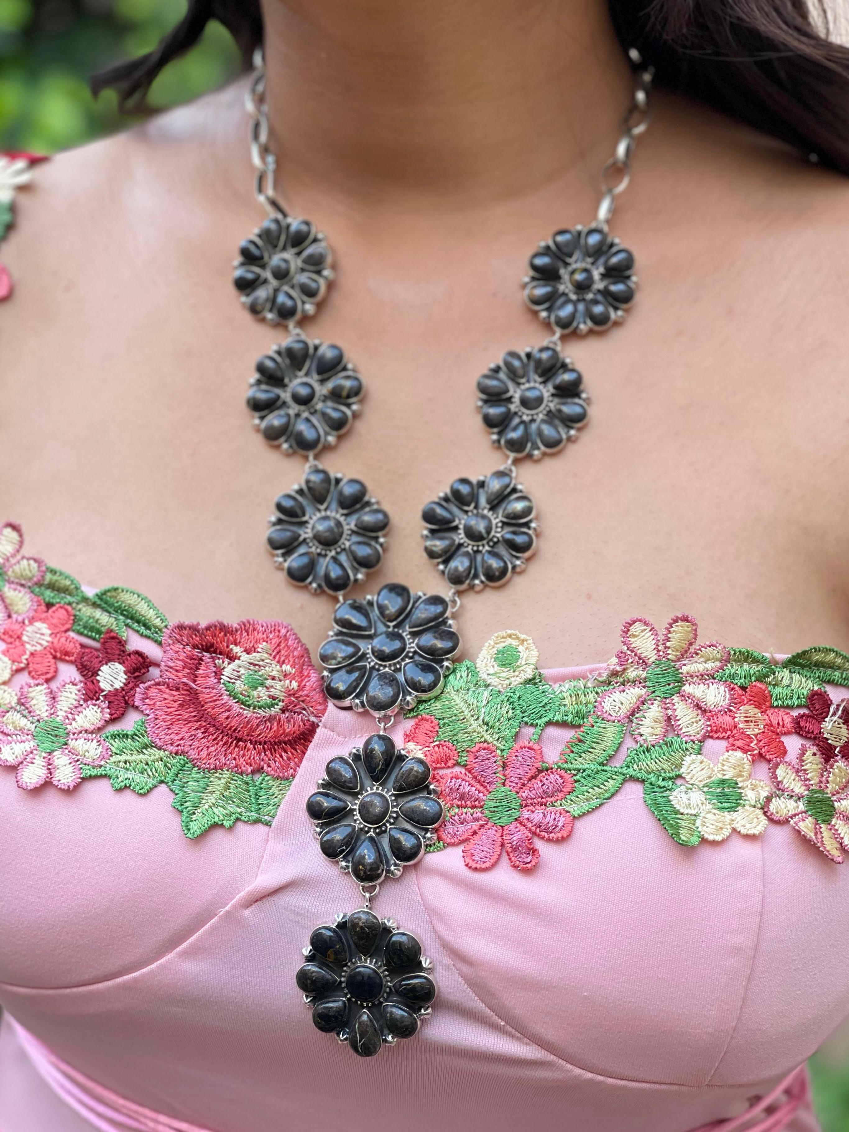 Handmade Sterling Silver Black Jack Necklace with Signed Nizhoni