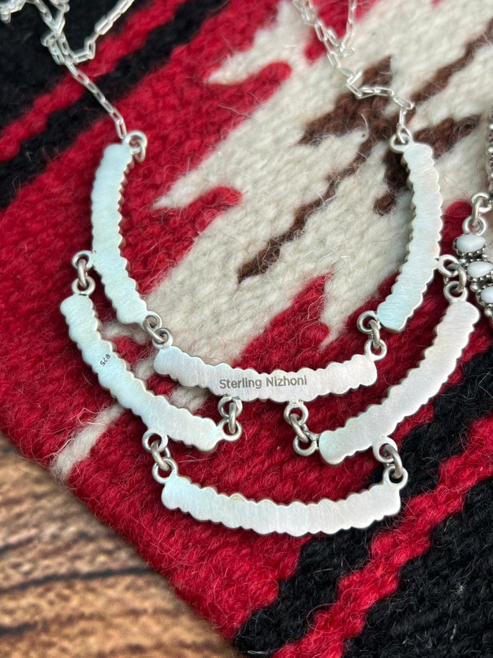 Handmade Sterling Silver Cotton Candy, Kingman Turquoise Necklace "Signed Nizhoni"