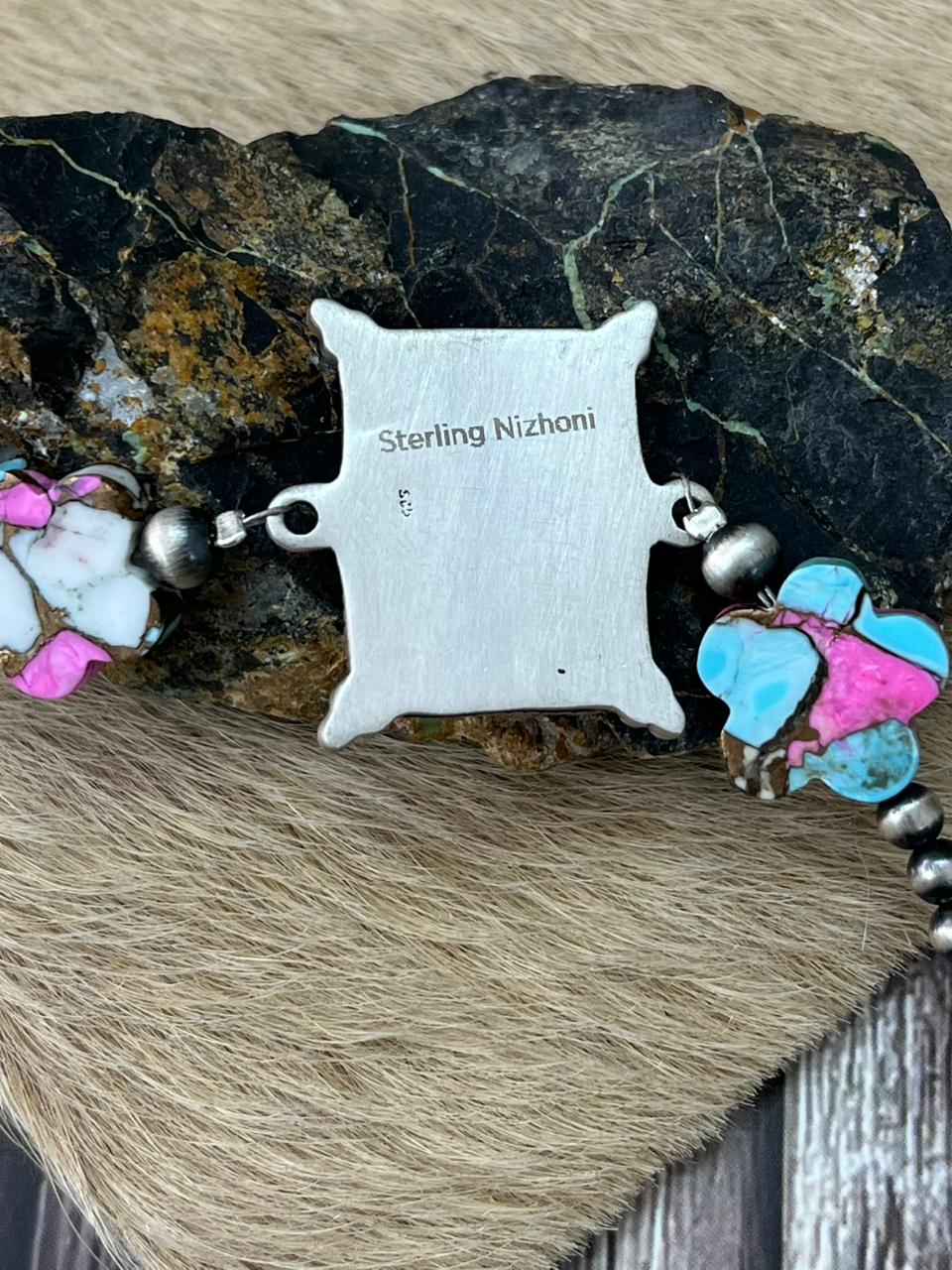 Handmade Sterling Silver Cotton Candy Beaded Chain Bracelet "Signed Nizhoni"