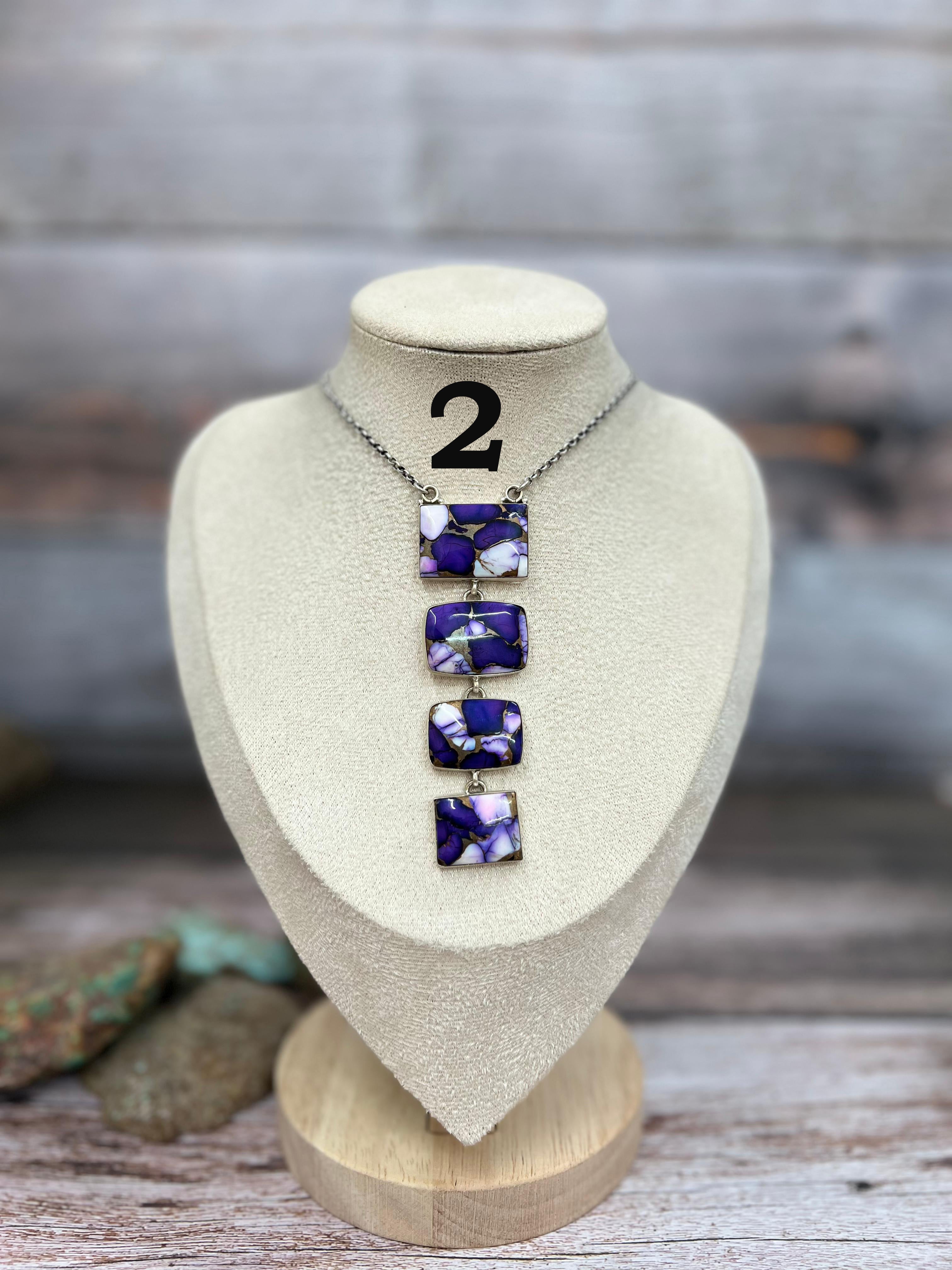 Handmade Sterling Silver Purple Ice Rose Dahlia Necklace with Signed Nizhoni