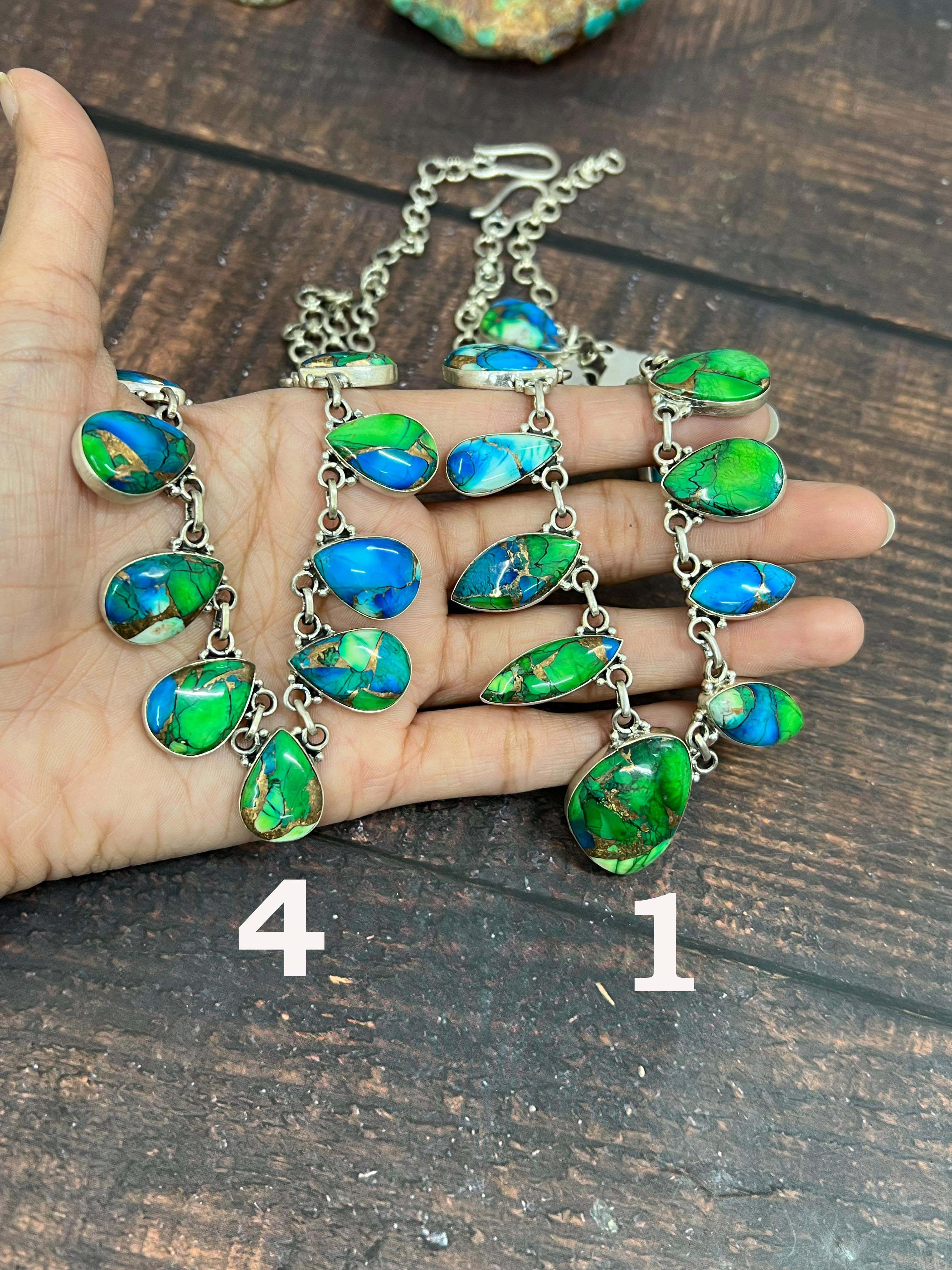 Handmade Sterling Silver Peacock Dahlia Necklace with Signed Nizhoni