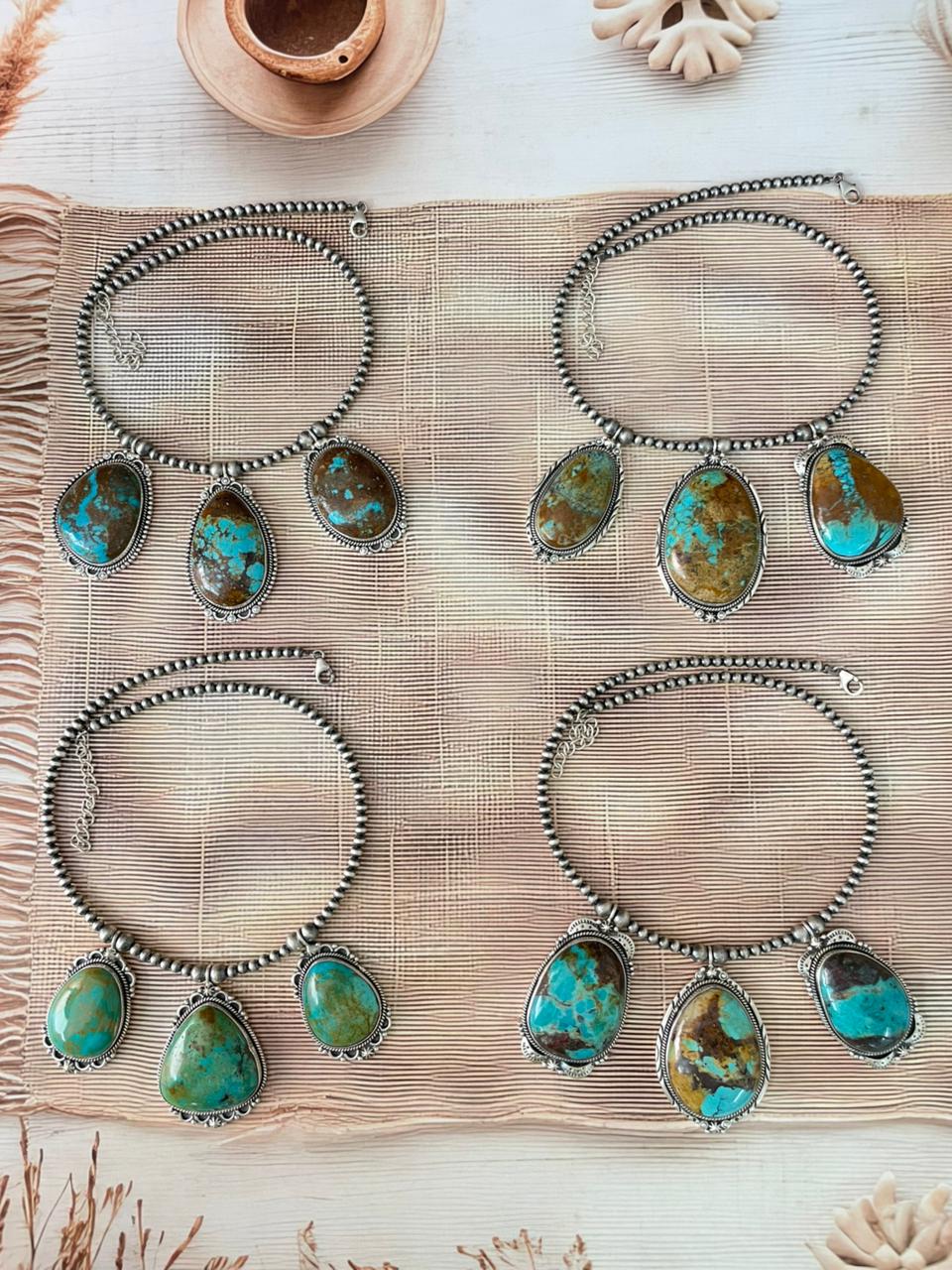 Handmade Sterling Silver Royston Turquoise Beaded Necklace "Signed Nizhoni"