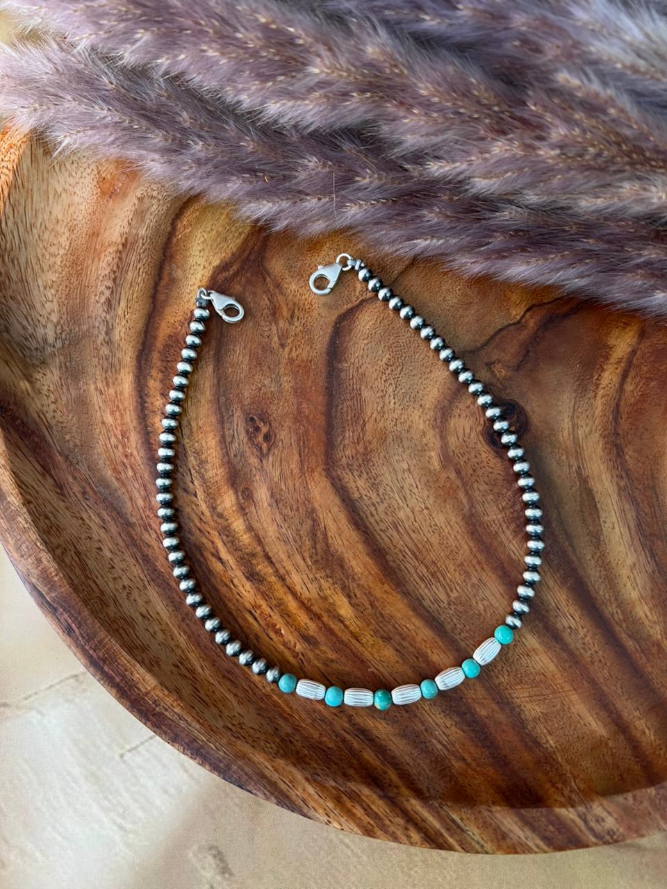 Handmade Sterling Silver Beaded Kingman Turquoise Hat Band