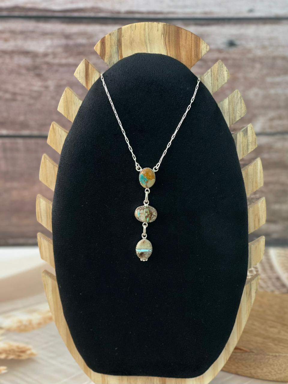 Handmade Sterling Silver Ribbon Royston Turquoise Necklace Signed Nizhoni (9)