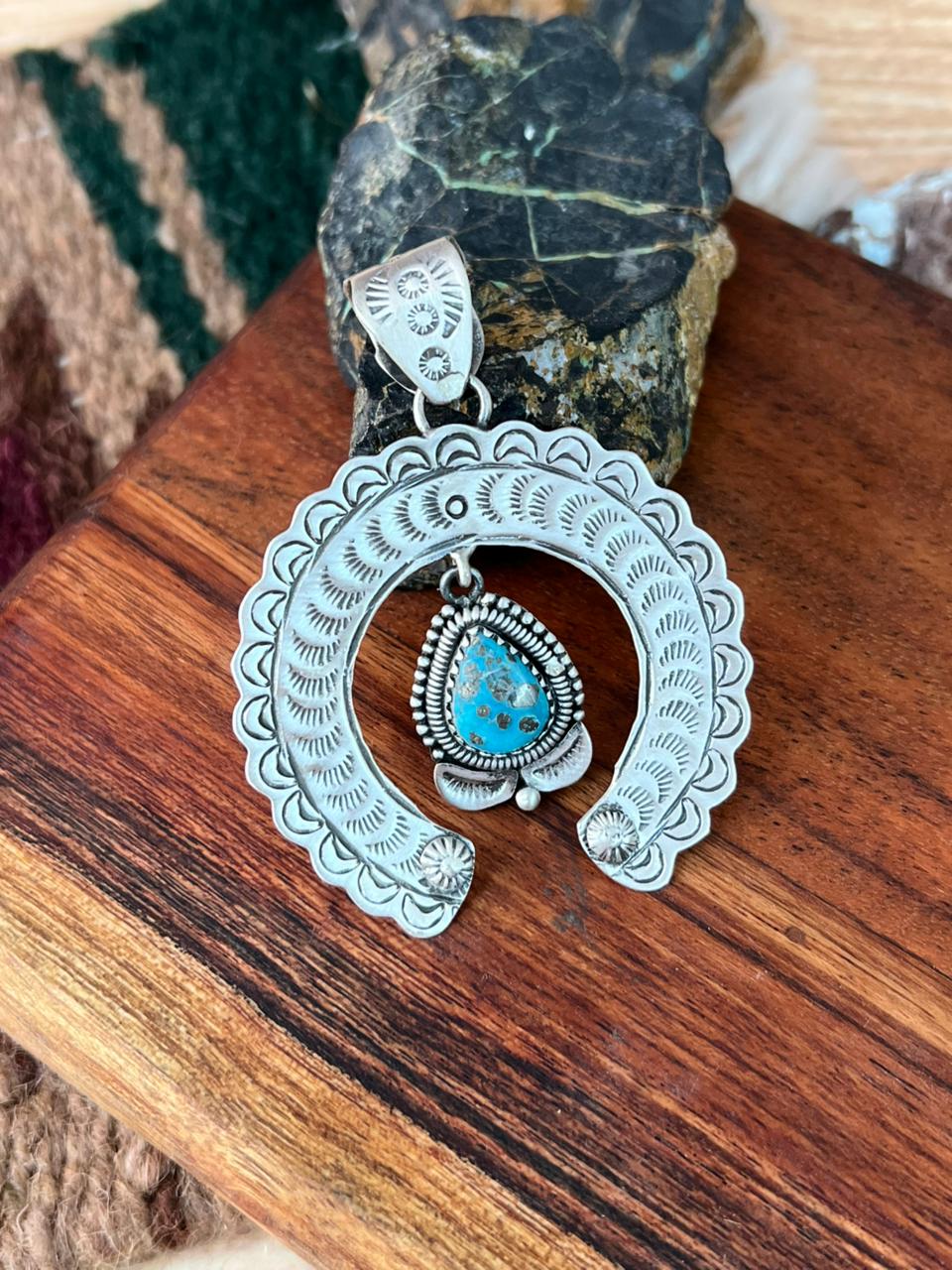 Handmade Sterling Silver Sierra Bella Turquoise Pendant "Signed Nizhoni"