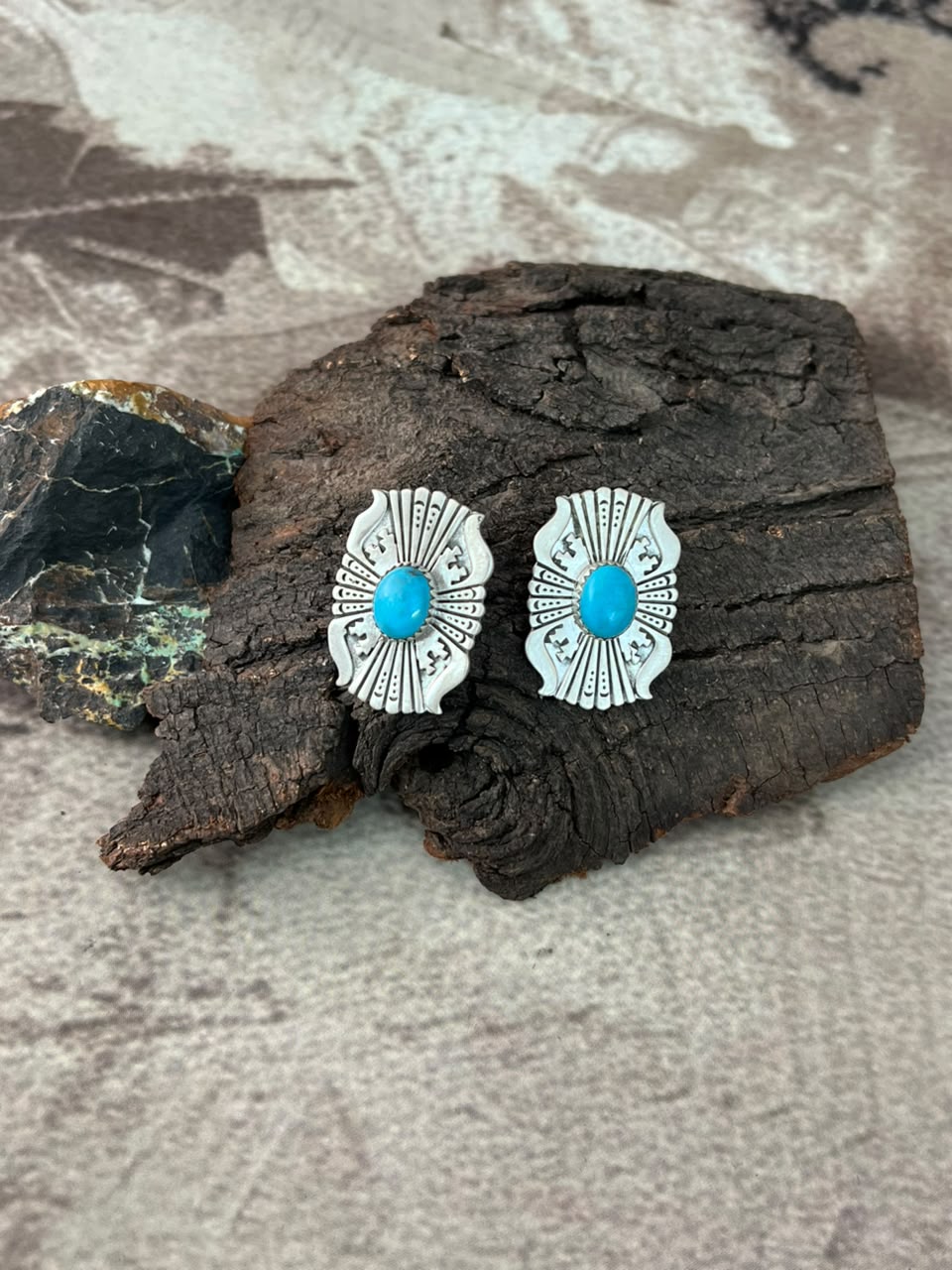Handmade Sterling Silver Kingman Turquoise Post Studs Earrings Signed Nizhoni