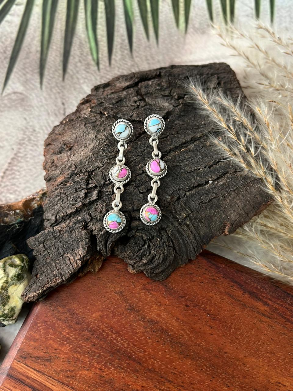Handmade Sterling Silver Cotton Candy Post Dangle Earrings "Signed Nizhoni"
