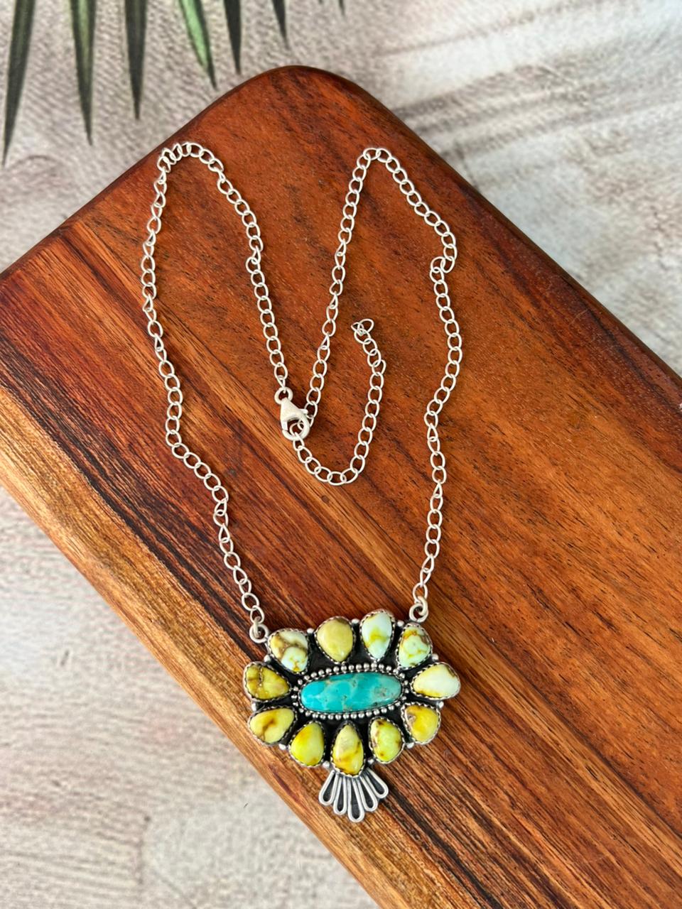 Handmade Sterling Silver Palomino with Kingman Turquoise Necklace "Signed Nizhoni"