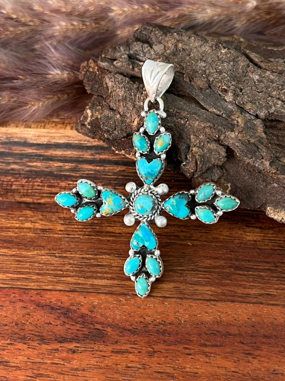 Handmade Sterling Silver Kingman Turquoise Pendant "Signed Nizhoni"