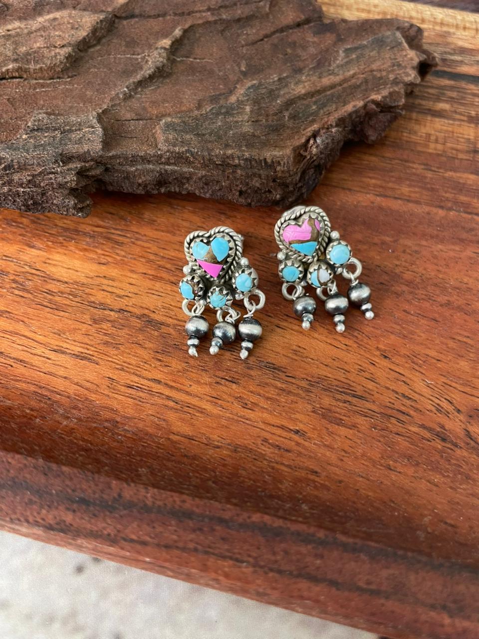 Handmade Sterling Silver Cotton Candy Post Beaded Earrings "Signed Nizhoni"