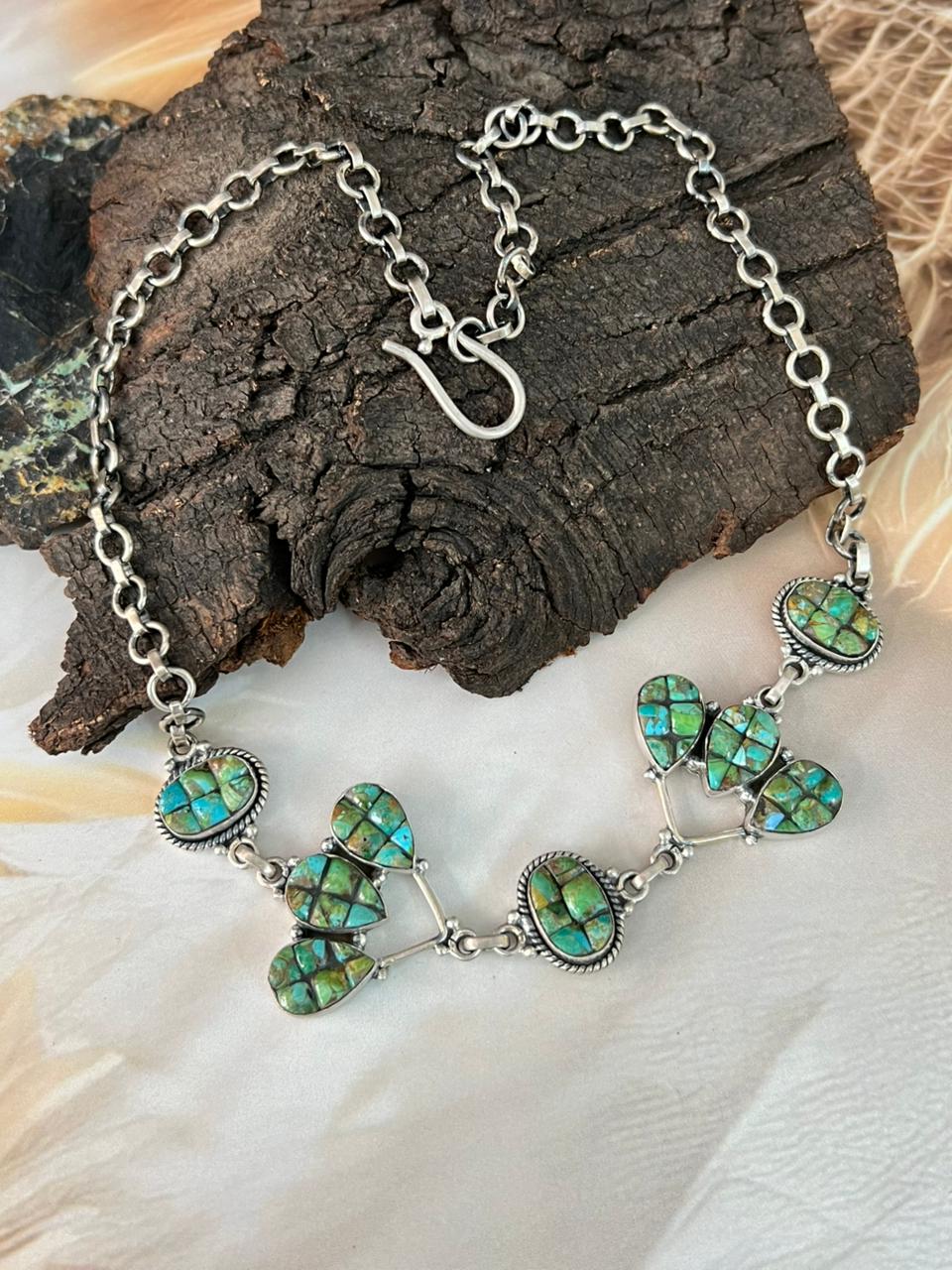 Handmade Sterling Silver Sonoran Cobble Collection: Sonoran Mountain Turquoise Choker Necklace "Signed Nizhoni"
