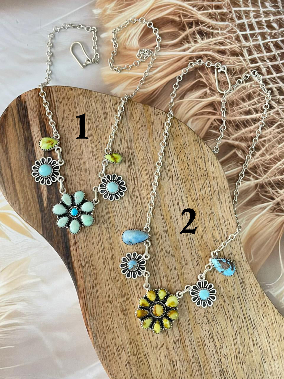 Handmade Sterling Silver Palomino with Golden Hills, Sierra Bella and Paloma Turquoise Necklace Signed Nizhoni (1)
