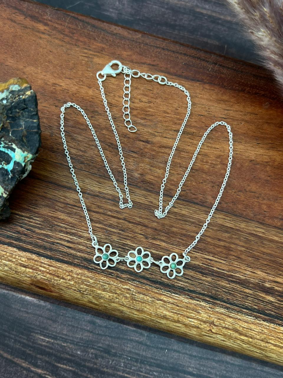 Handmade Sterling Silver Flower Collection: Kingman Turquoise Necklace (9)