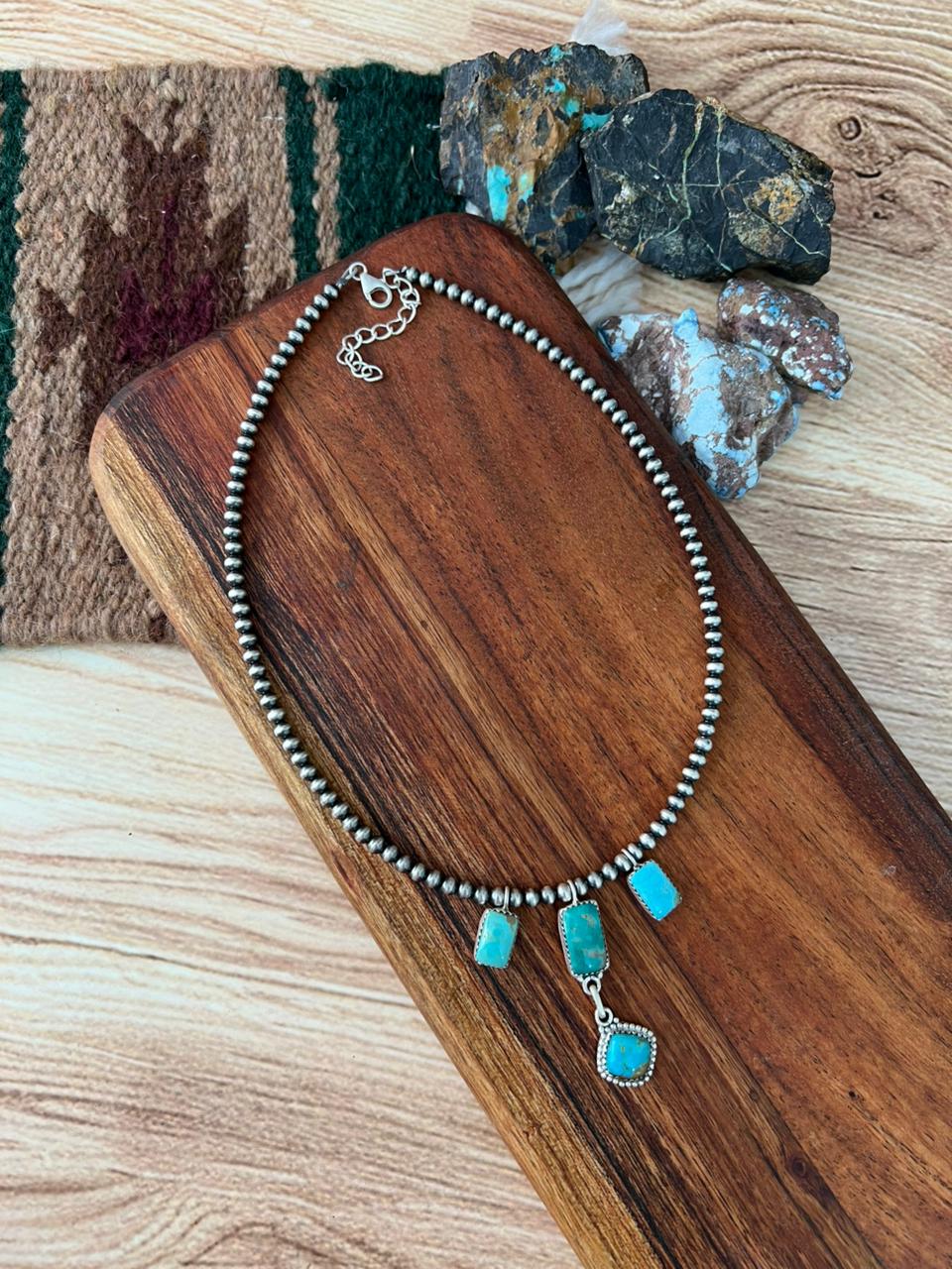 Handmade Sterling Silver Santa Maria Turquoise Layerd Necklace "Signed Nizhoni"