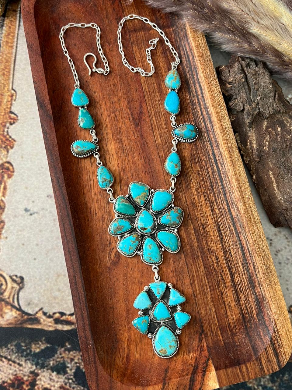 Handmade Sterling Silver Santa Maria Turquoise Necklace "Signed Nizhoni"
