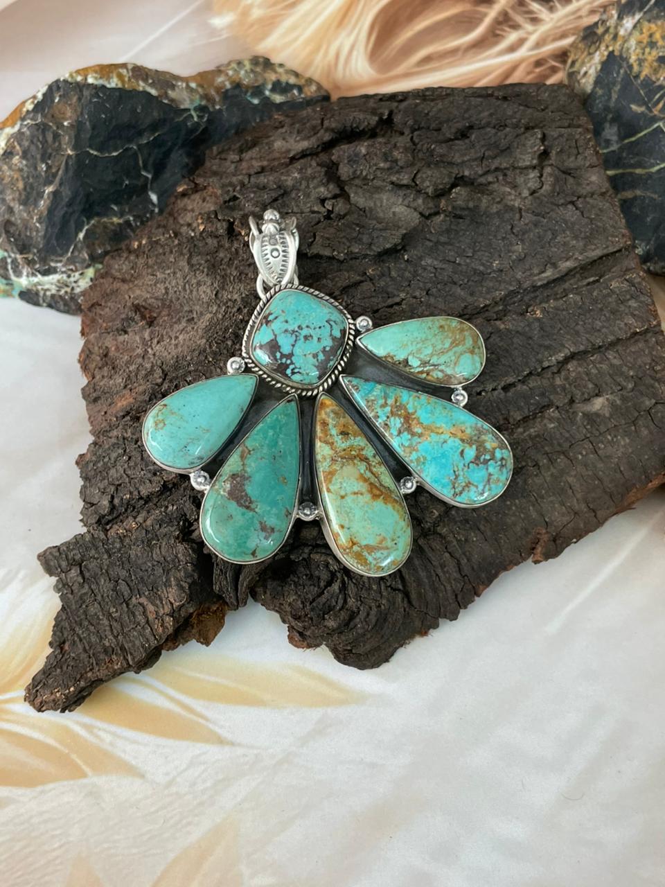 Handmade Sterling Silver Manassa Turquoise Pendant "Signed Nizhoni" (4)