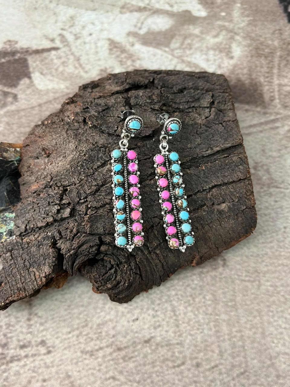 Handmade Sterling Silver Cotton Candy Post Dangle Earrings Signed Nizhoni