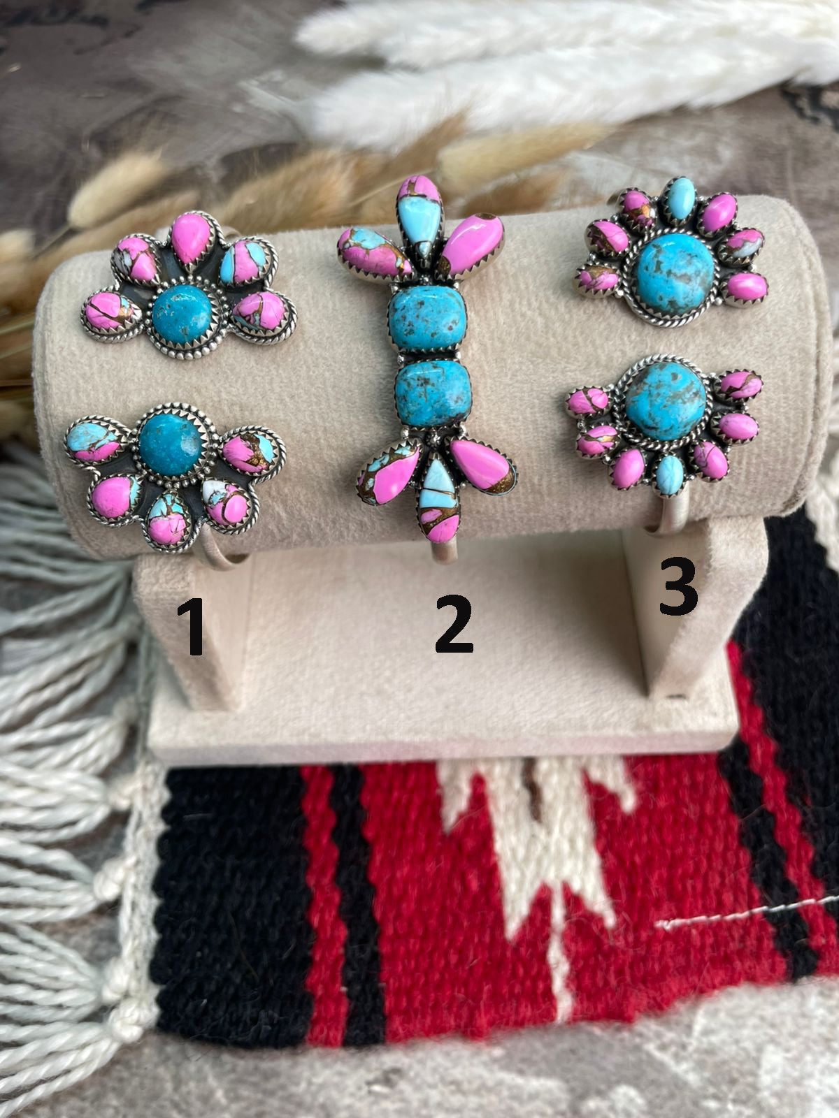 Handmade Sterling Silver Cotton Candy with Blue Kingman Turquoise Cuff Bracelet "Signed Nizhoni"