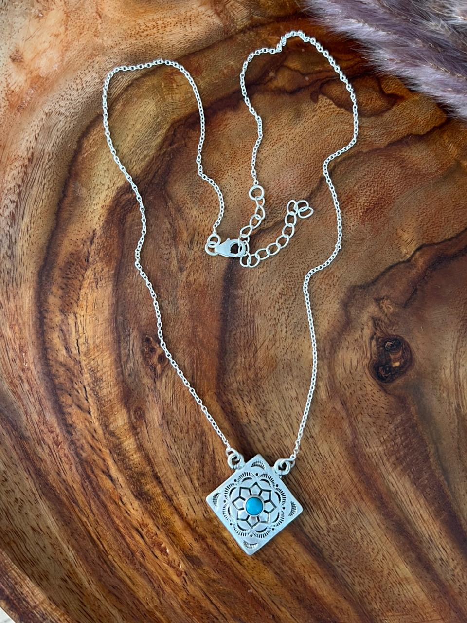 Handmade Sterling Silver Kingman Turquoise Necklace "Signed Nizhoni"
