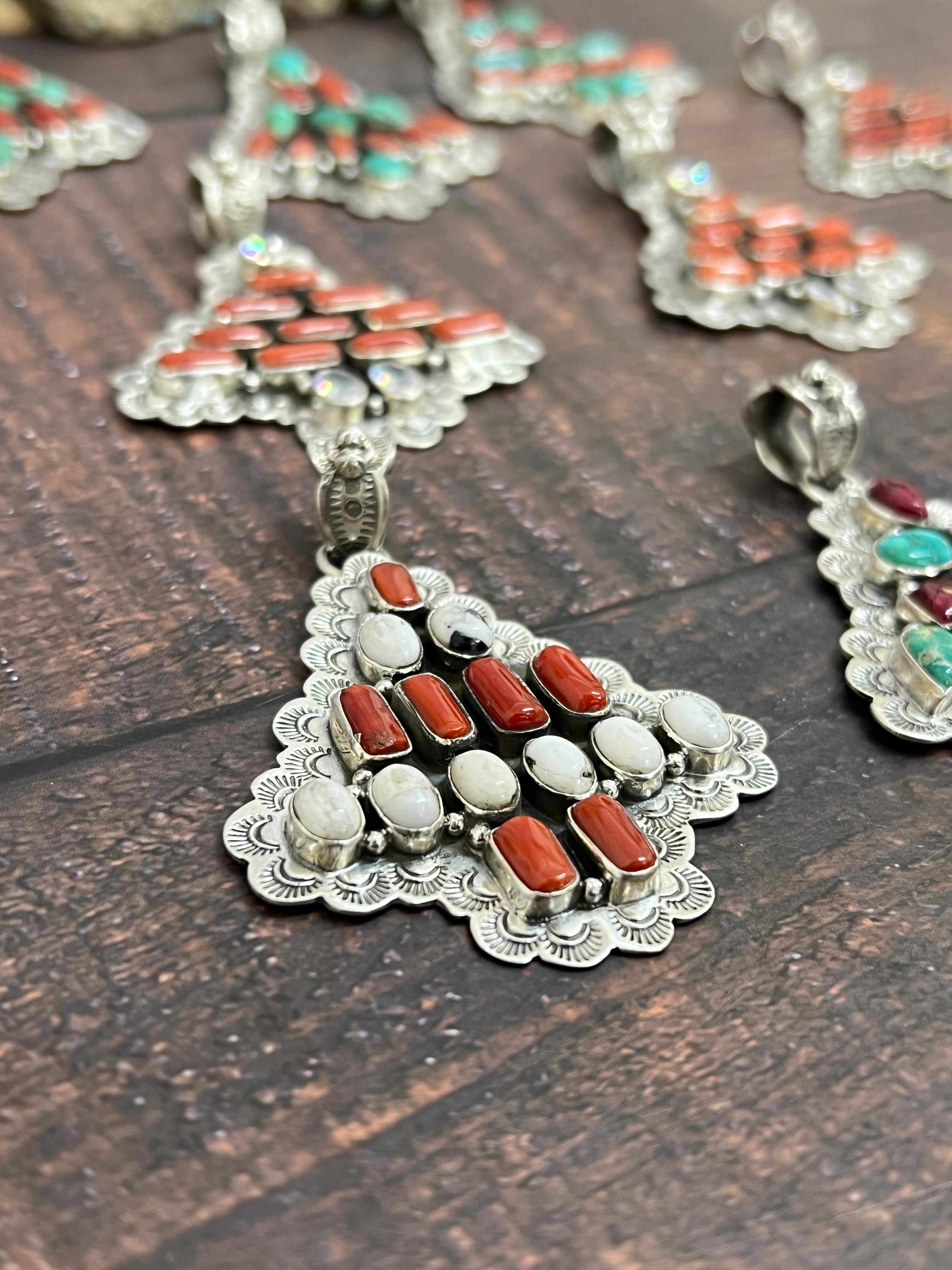 Handmade Sterling Silver Multi Stones Pendant, Signed Nizhoni