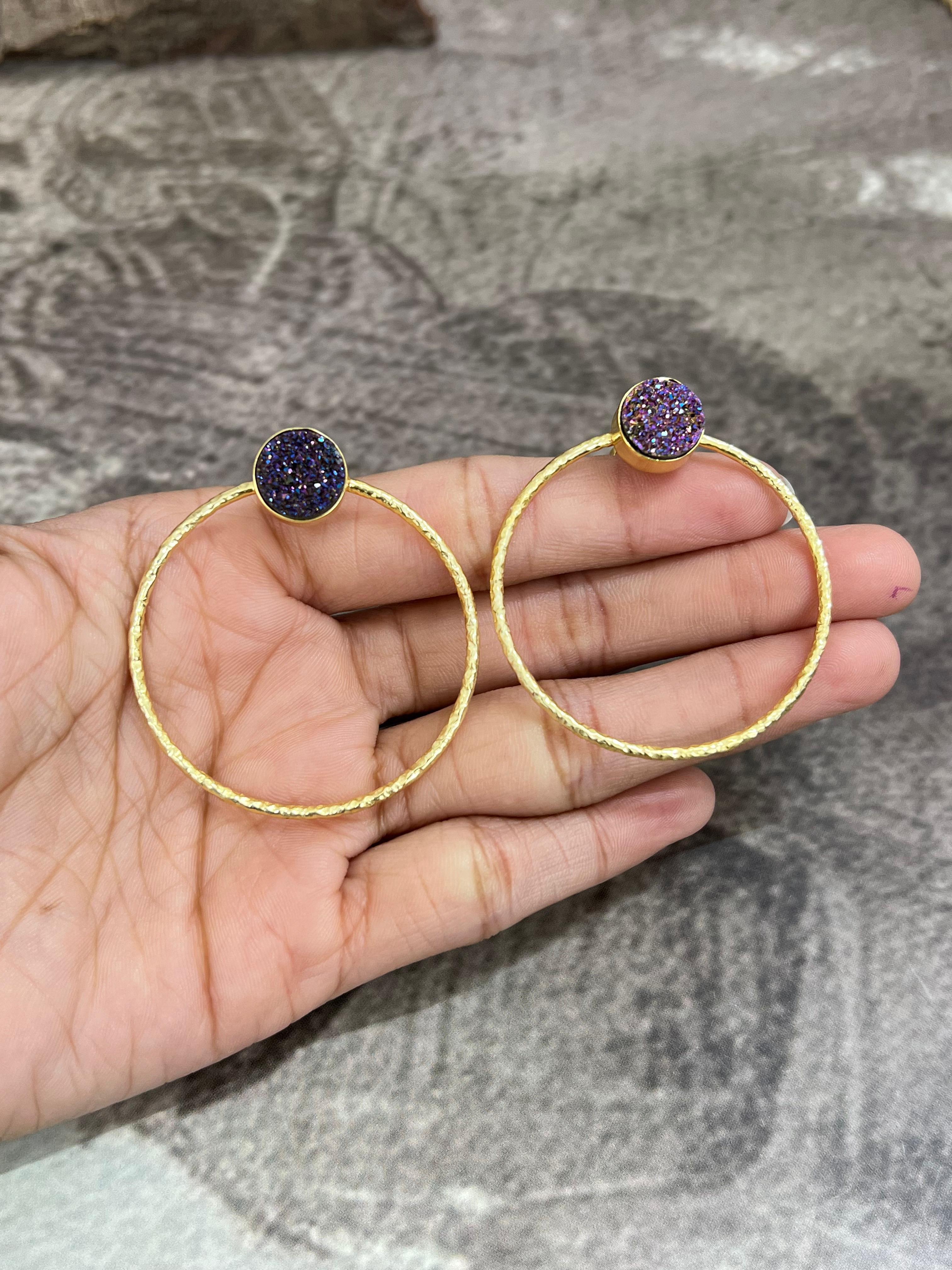 “The Boho Collection” Handmade Natural Druzy Hoop Earrings 5 Styles