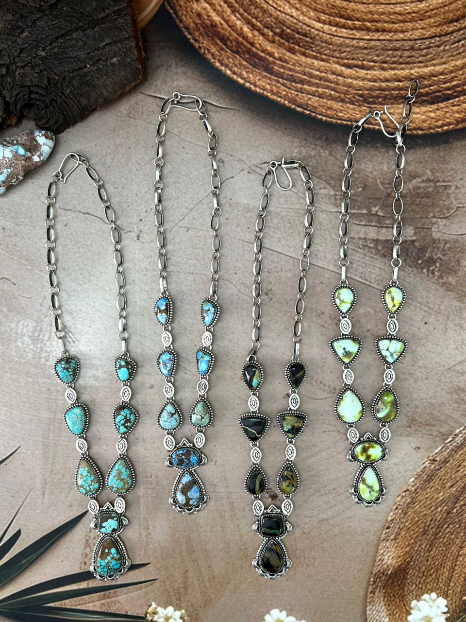 Handmade Sterling Silver Multi Stone Necklace "Signed Nizhoni"