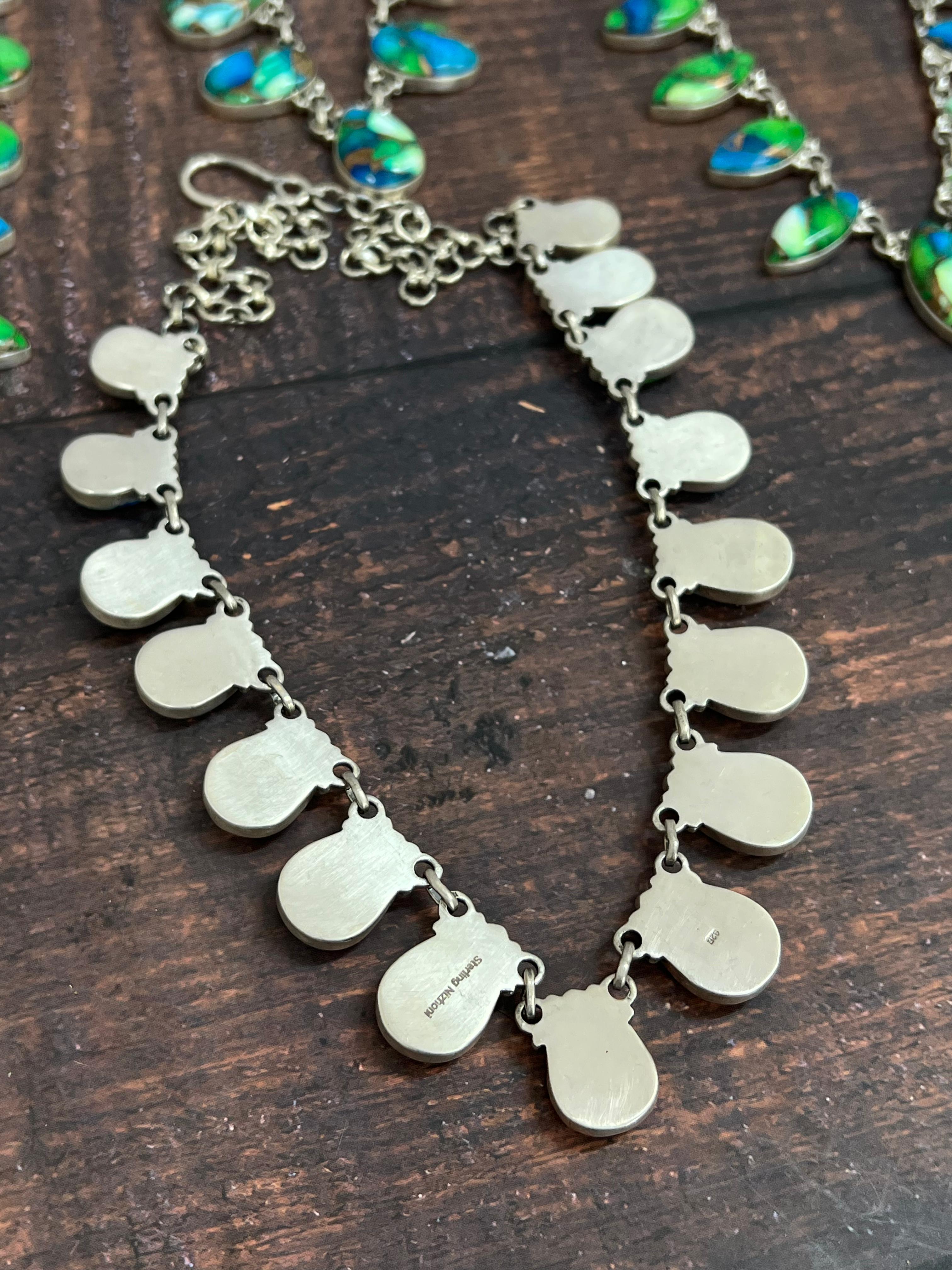 Handmade Sterling Silver Peacock Dahlia Necklace with Signed Nizhoni