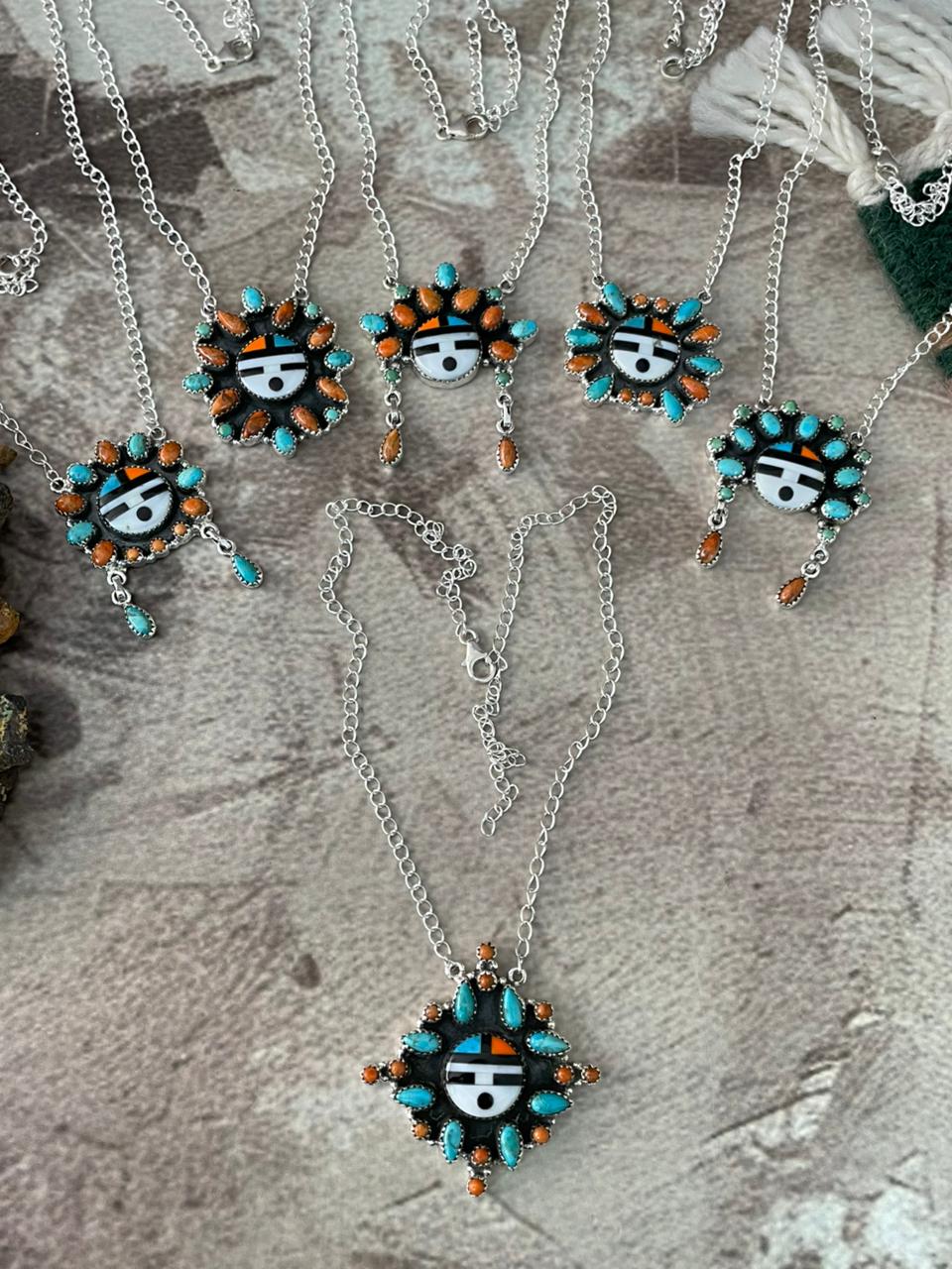 Handmade Sterling Silver Turquoise and MOP Necklace "Signed Nizhoni"