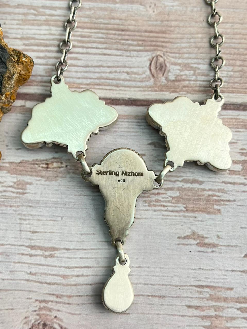 Handmade Sterling Silver Sonoran with Cut Stone Necklace "Signed Nizhoni"