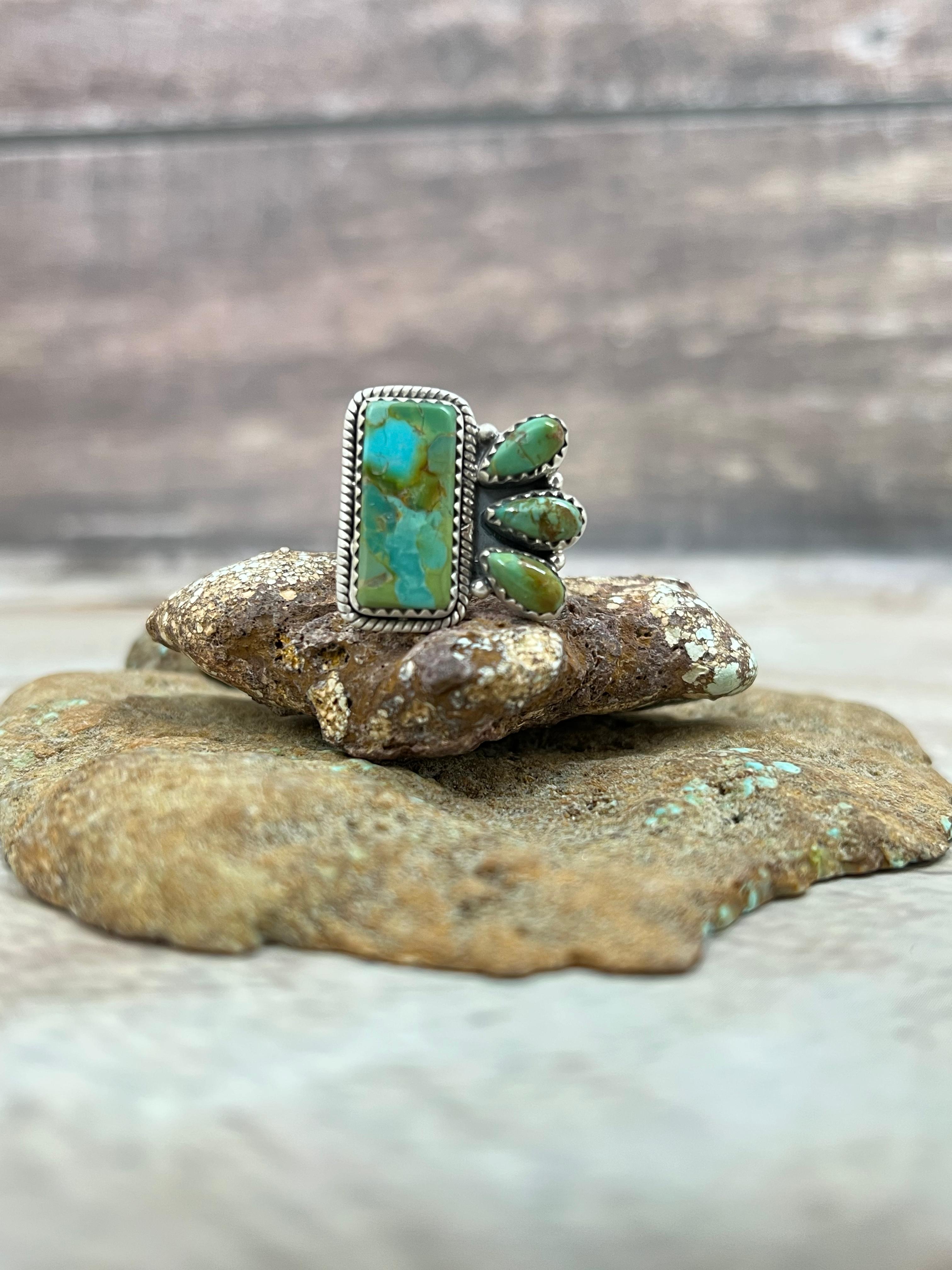 Handmade Sterling Silver Kingman Turquoise Adjustable Ring Signed Nizhoni (6)