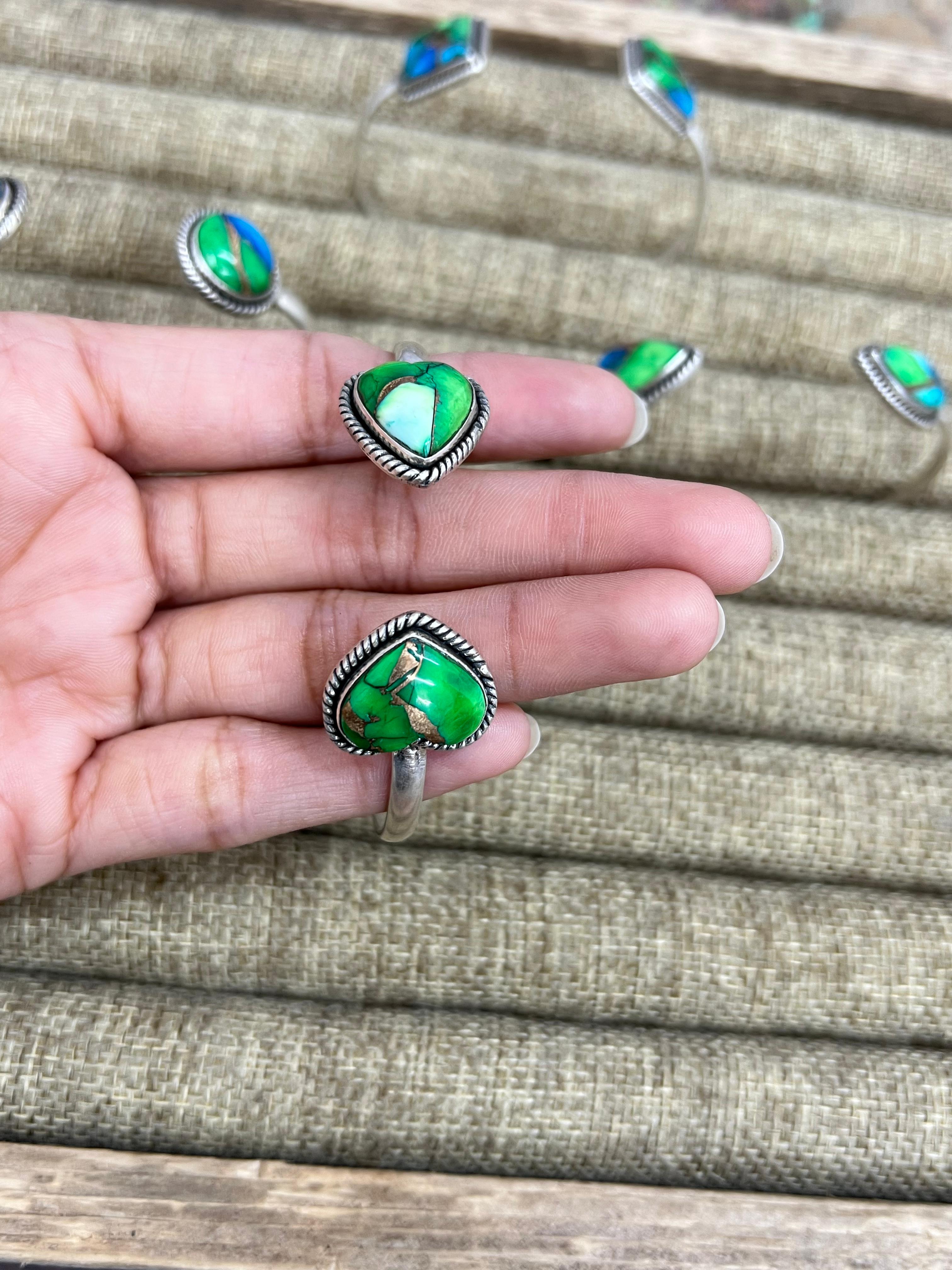 Handmade Sterling Silver Peacock Dahlia Cuff Bracelet with Signed Nizhoni