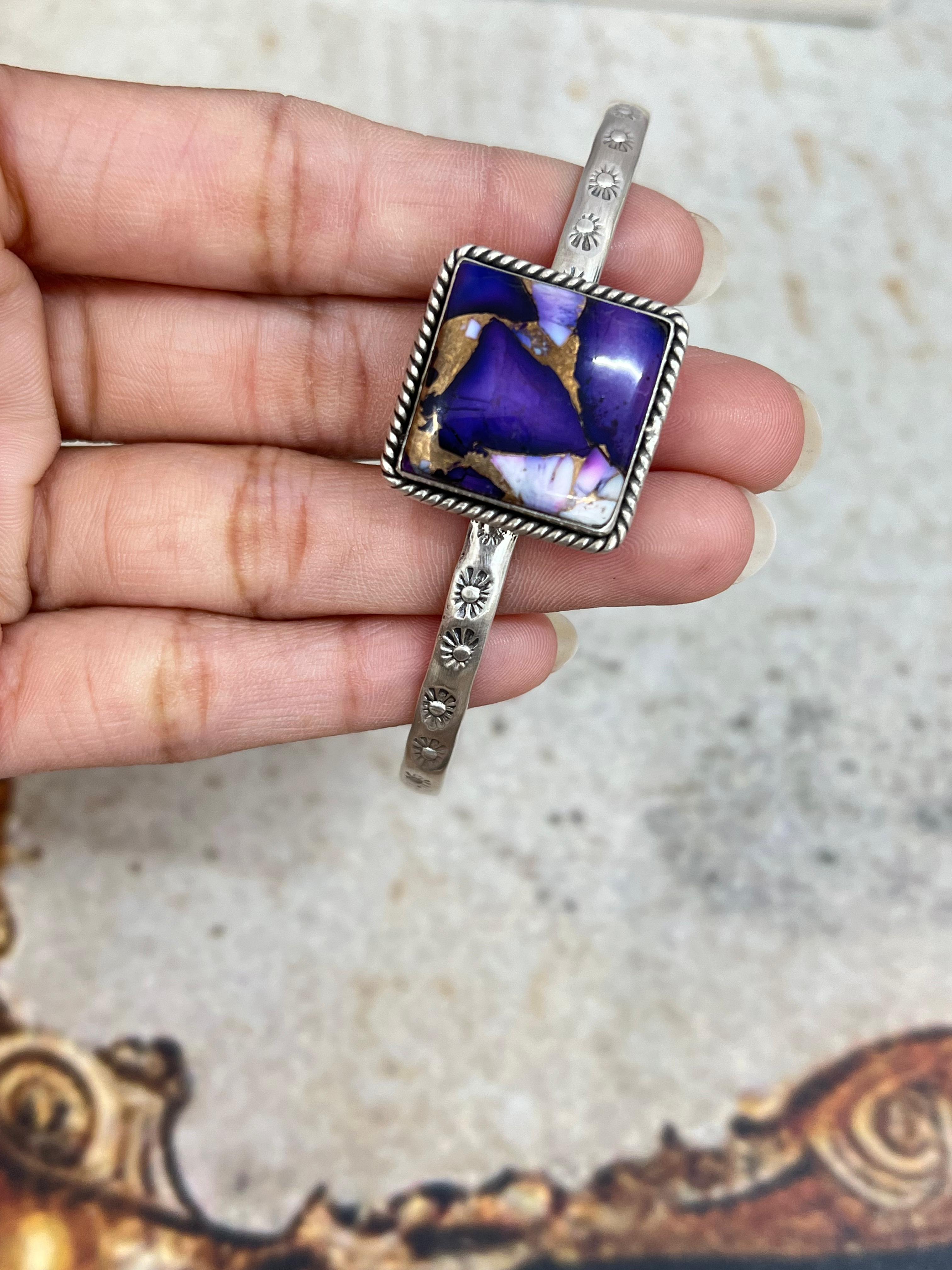 Handmade Sterling Silver Multi Stone Cuff Bracelet Signed Nizhoni