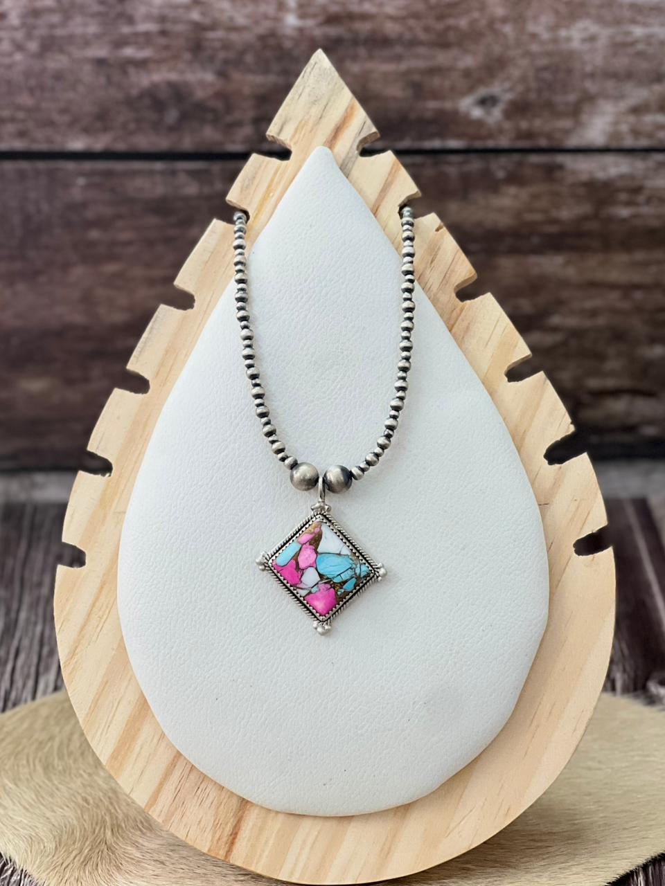 Handmade Sterling Silver Cotton Candy Beaded Necklace "Signed Nizhoni"