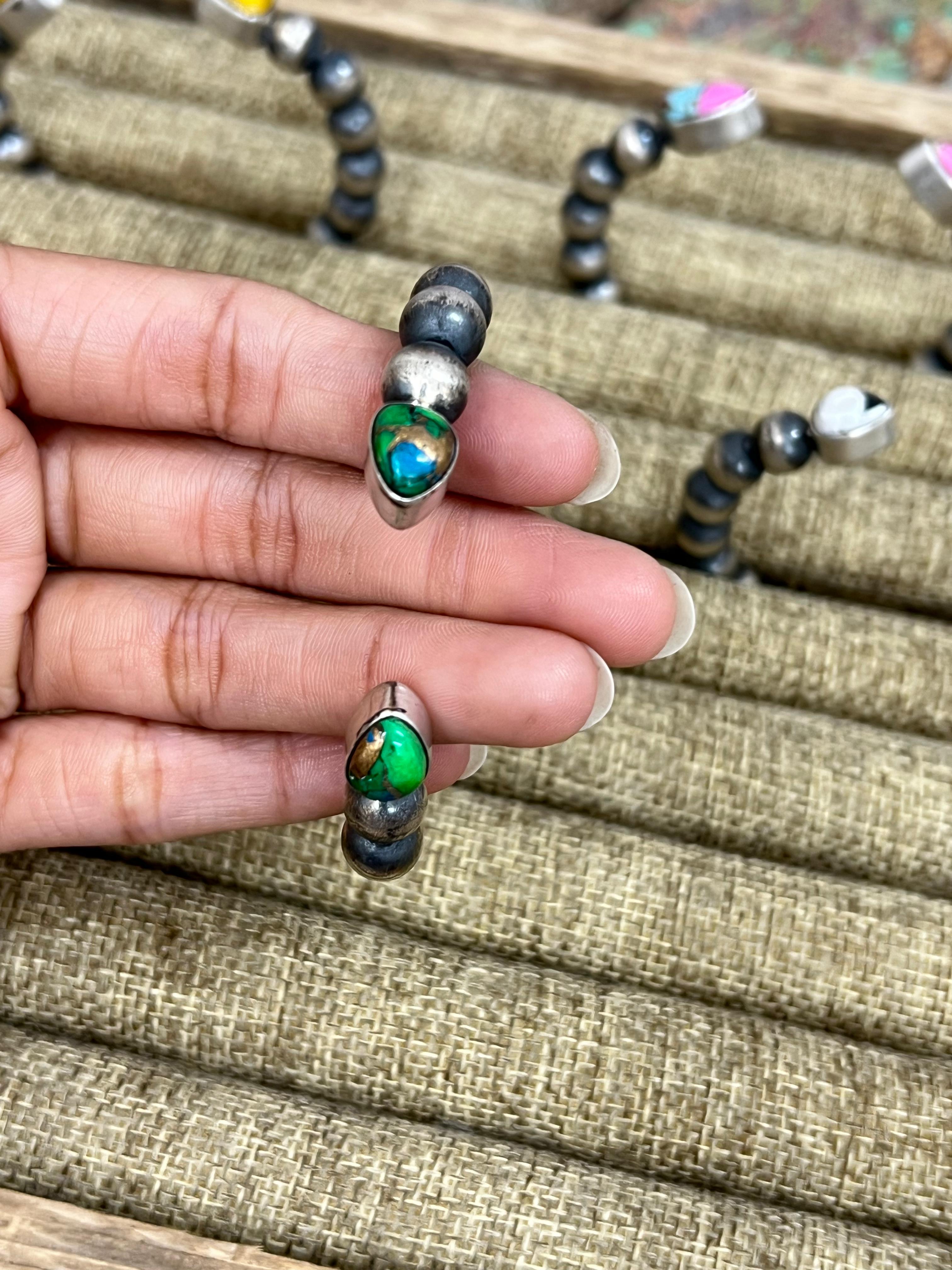 Handmade Sterling Silver Multi Stone Cuff Bracelet, Signed Nizhoni