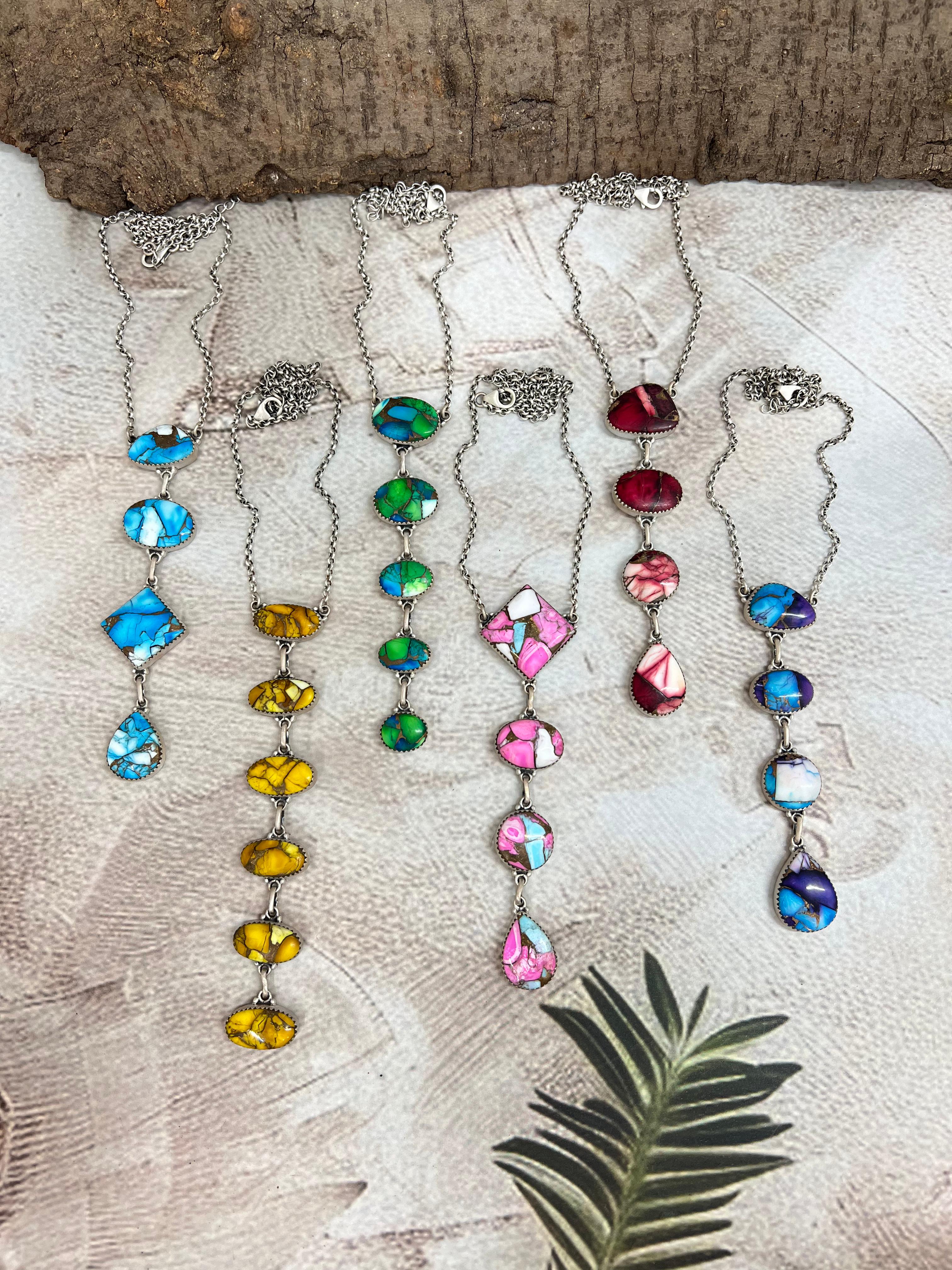 Handmade Sterling Silver Multi Stone Necklace with Signed Nizhoni