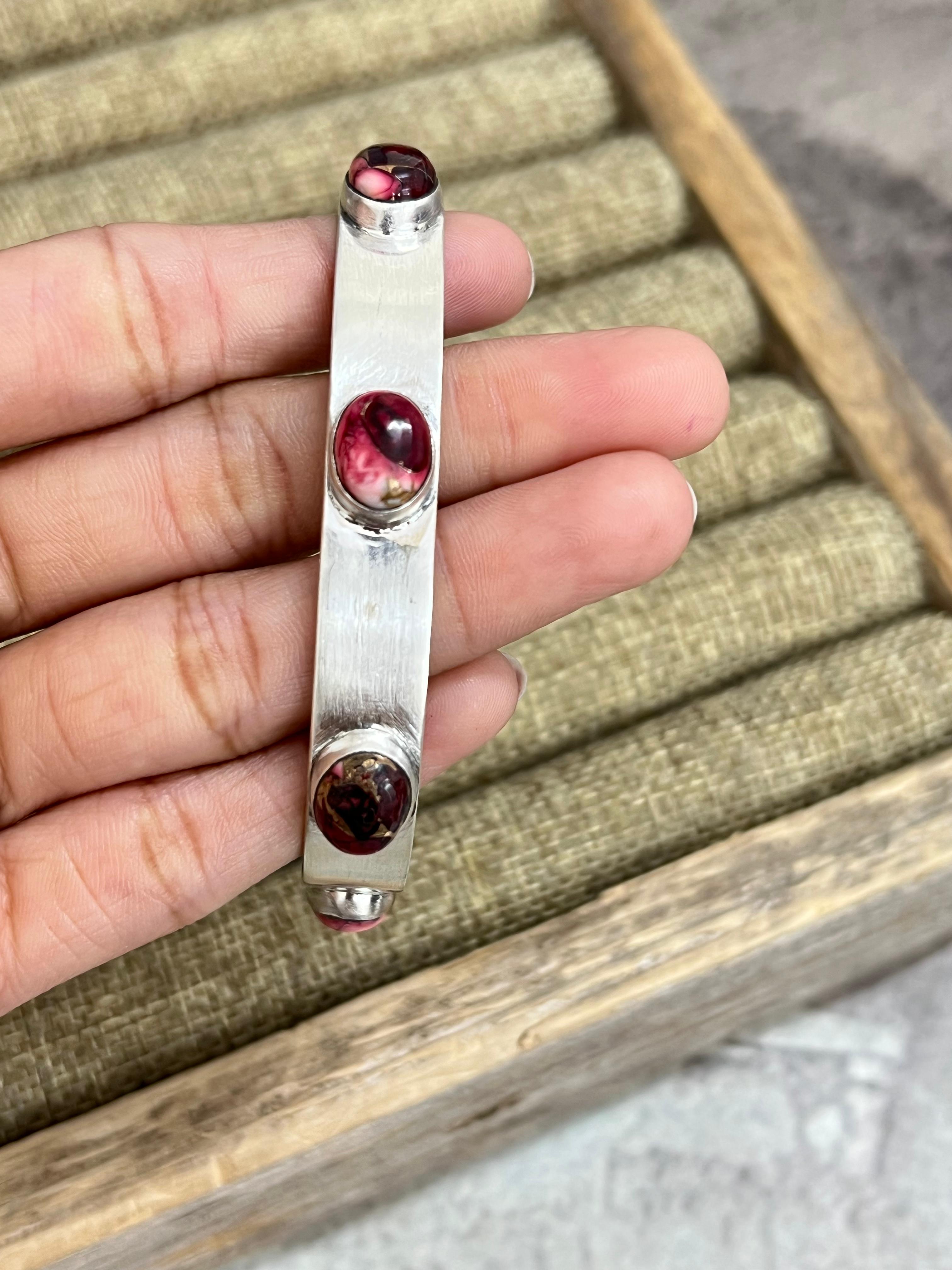 Handmade Sterling Silver Multi Stones Bracelet with Signed Nizhoni