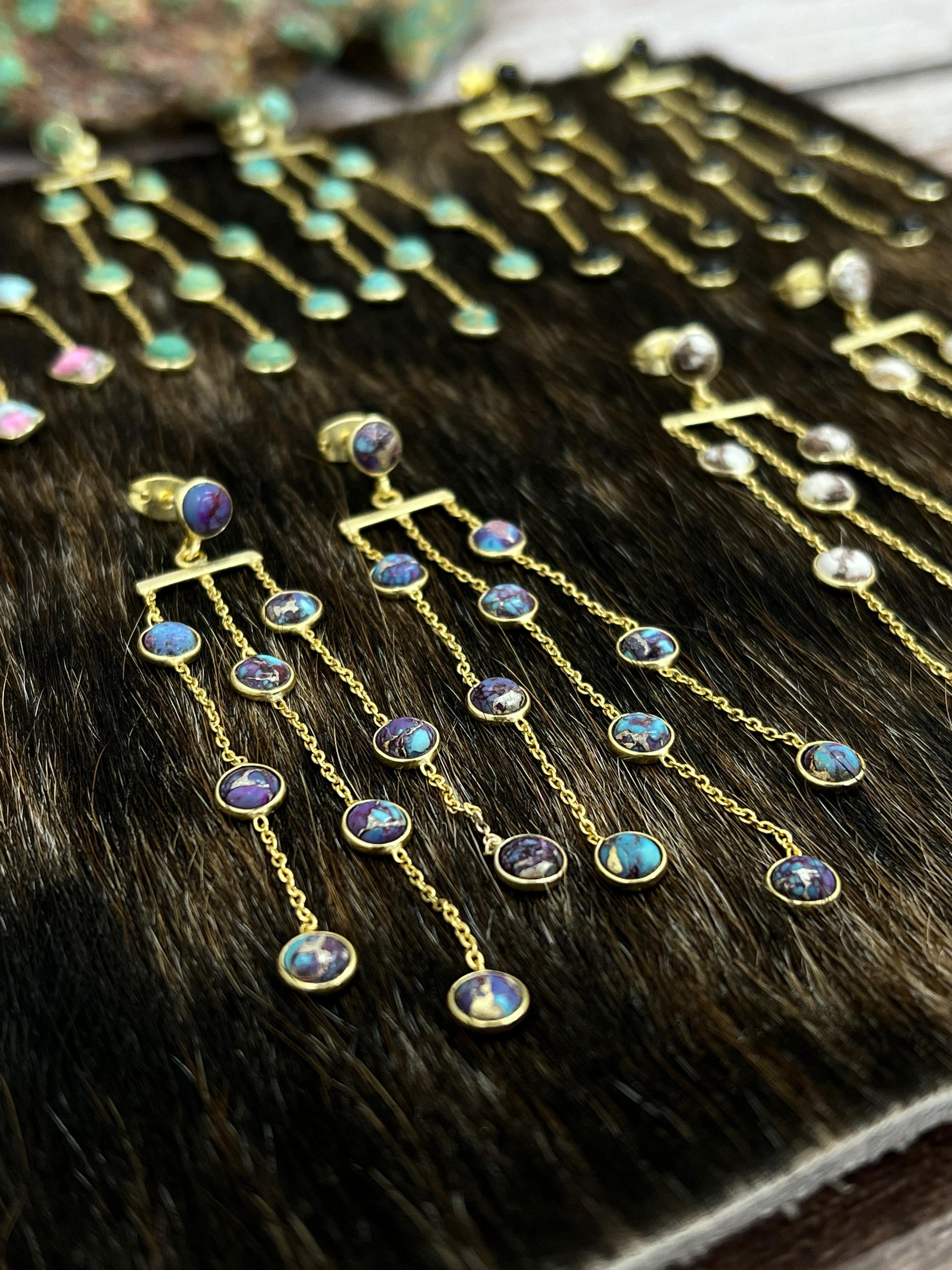 “The Golden Collection” Monsoon Handmade Natural Multi Stones Post Earrings