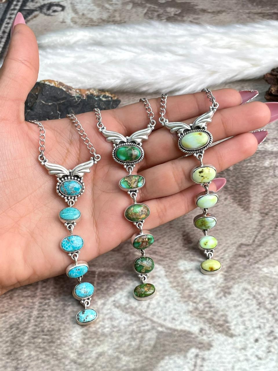 Handmade Sterling Silver Multi Stone Necklace "Signed Nizhoni"