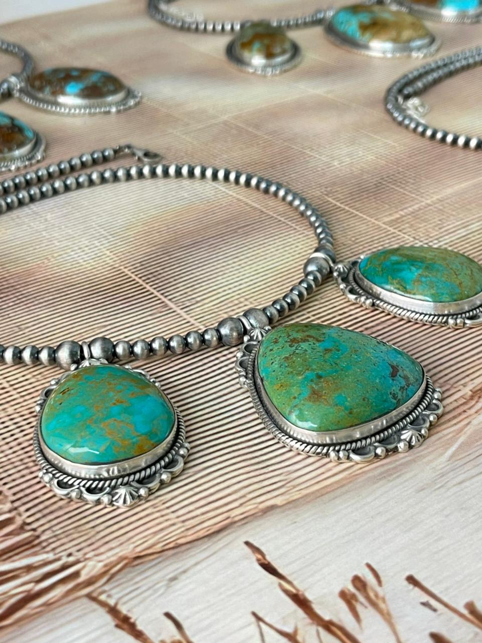 Handmade Sterling Silver Royston Turquoise Beaded Necklace "Signed Nizhoni"