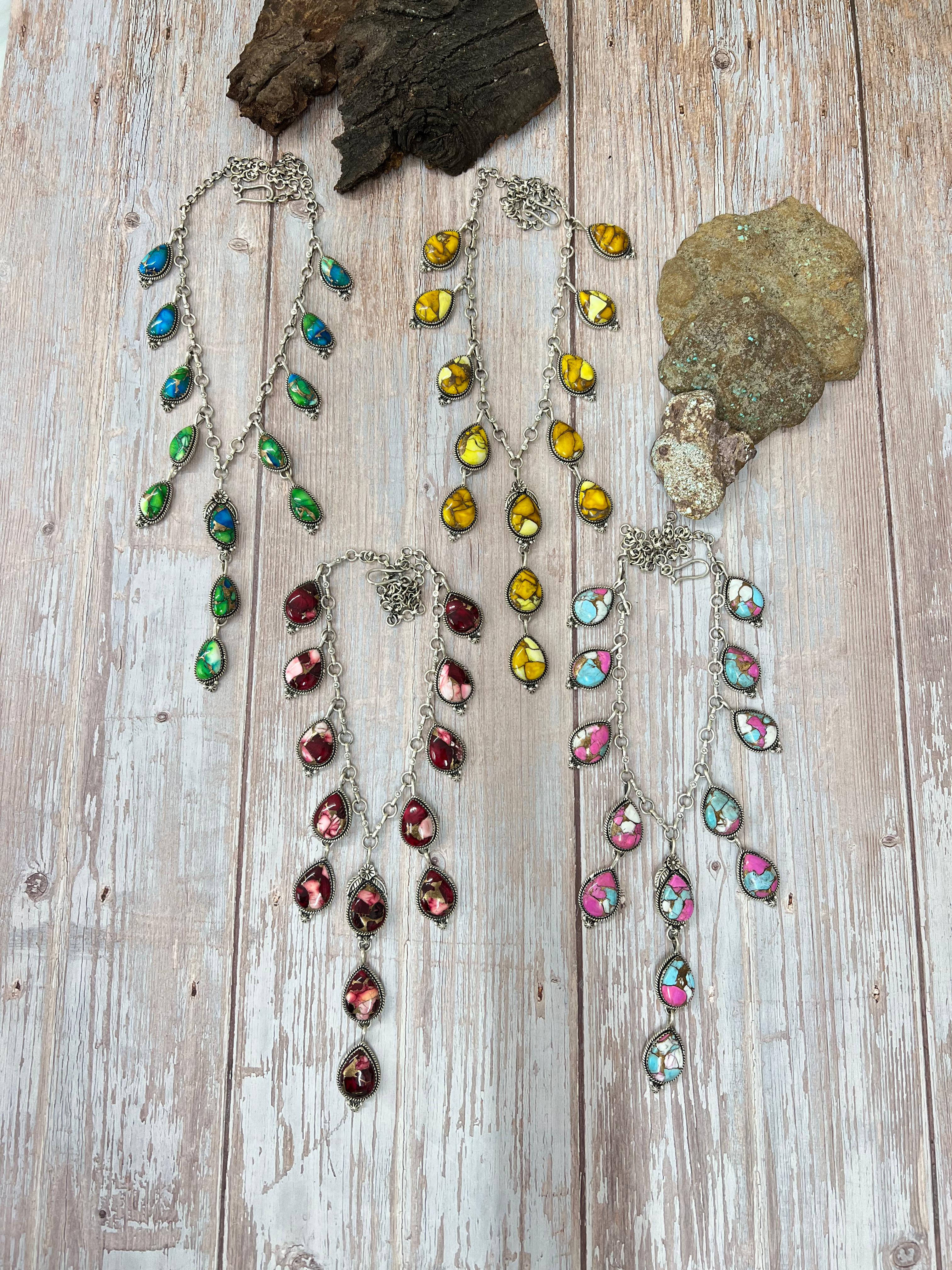 Handmade Sterling Silver Multi Stone Necklace, Signed Nizhoni