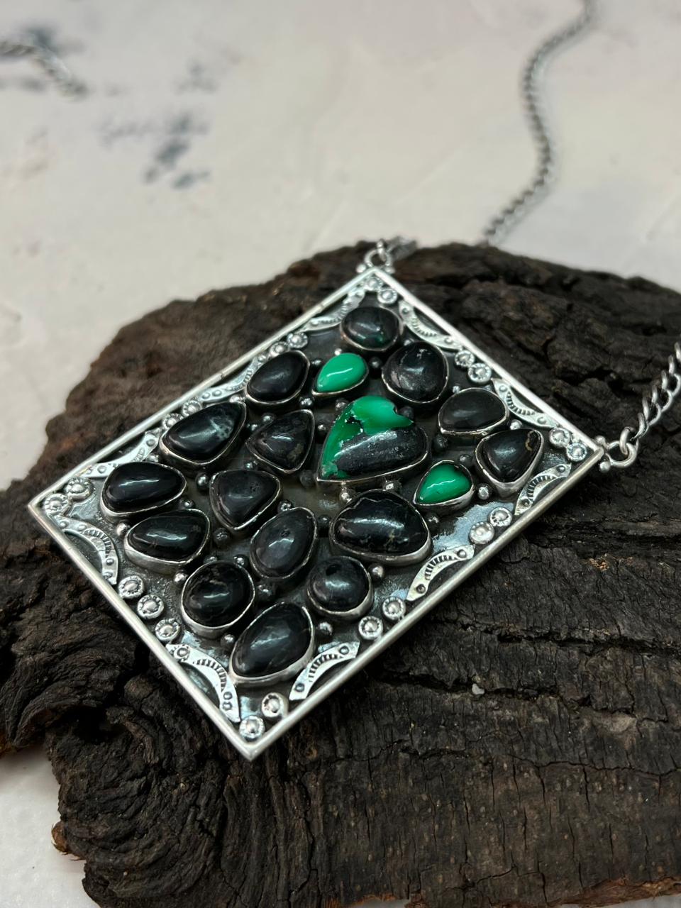 Handmade Sterling Silver Emerald Rose Necklace "Signed Nizhoni"