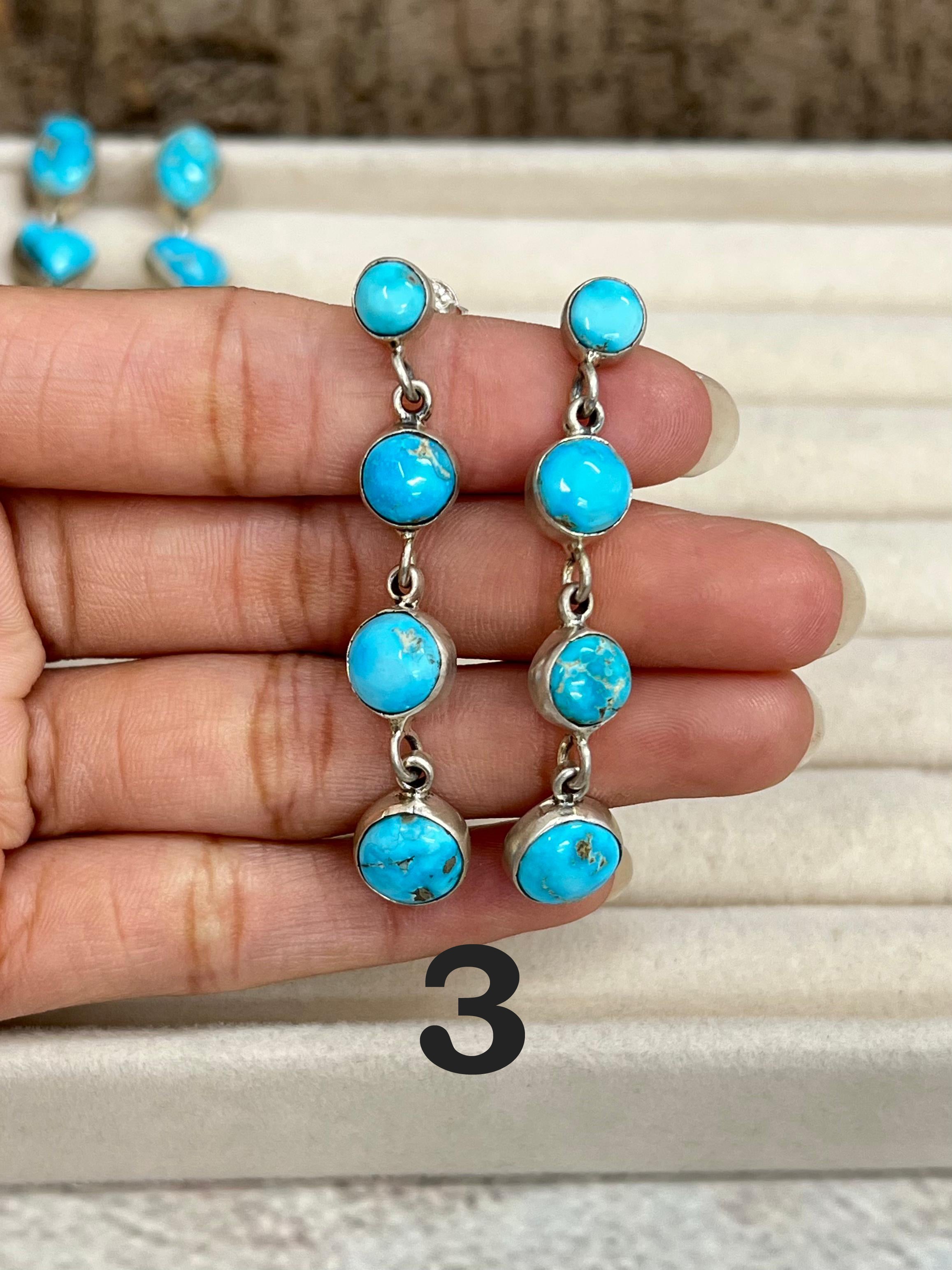 Handmade Sterling Silver Blue Bird Turquoise Dangle Earrings with Signed Nizhoni