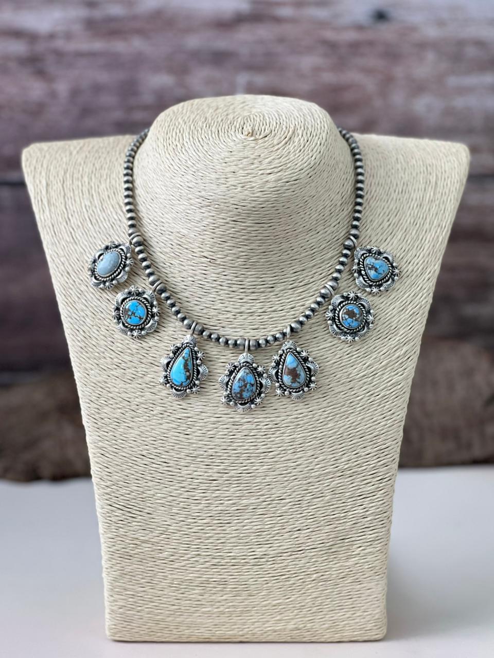 Handmade Sterling Silver Beaded Multi Stone Necklace "Signed Nizhoni"