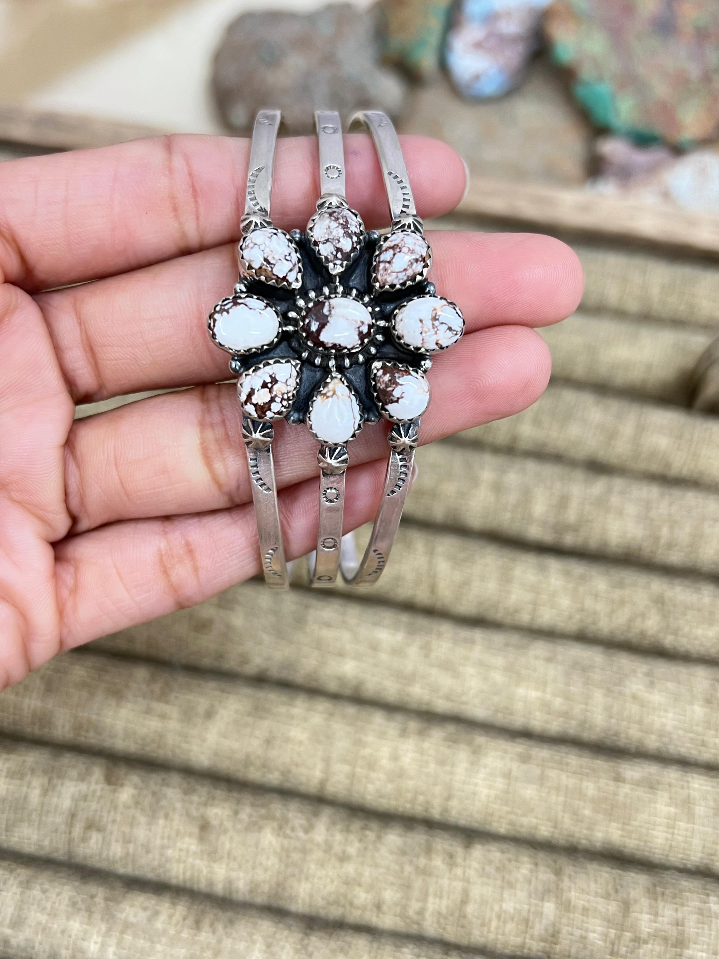 Handmade Sterling Silver Multi Stones Bracelet with Signed Nizhoni (5)