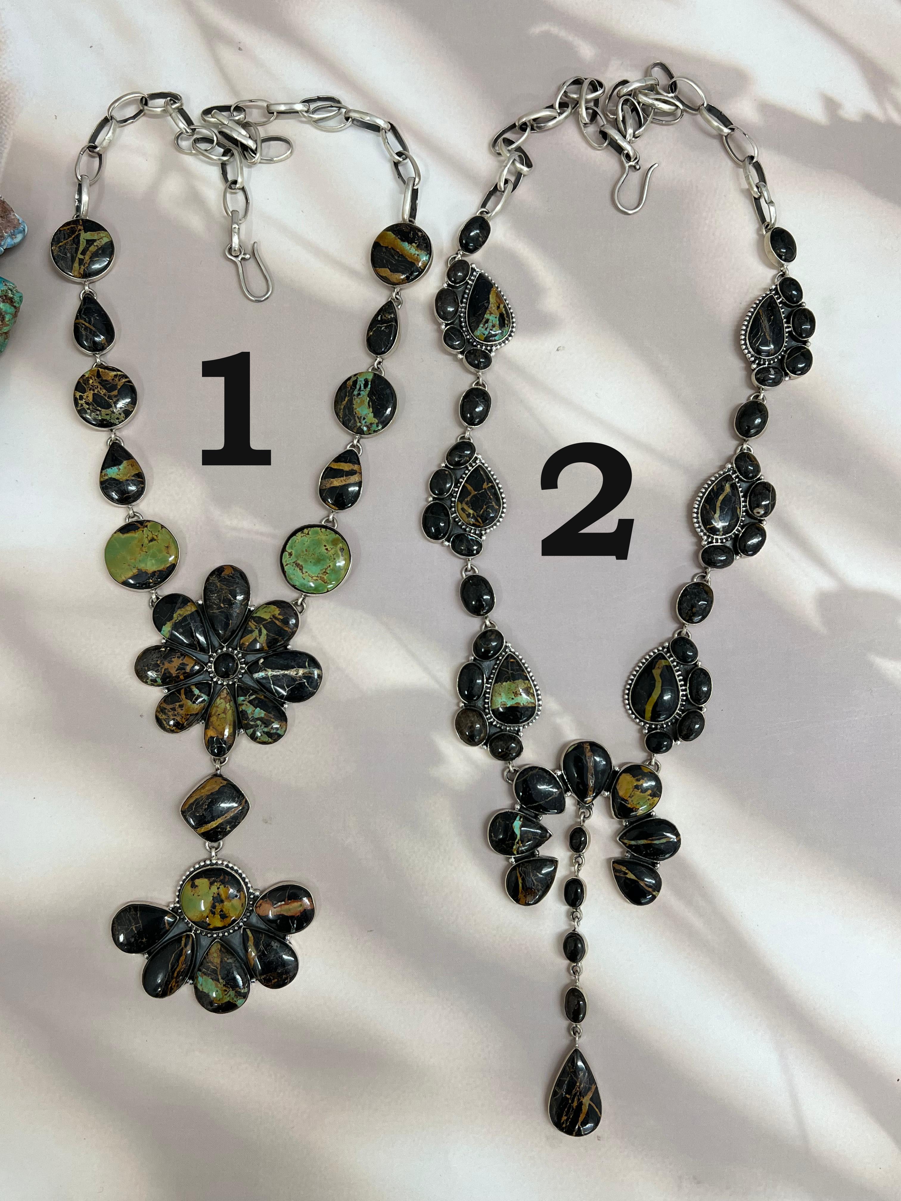 Handmade Sterling Silver Blackjack Turquoise Necklace Signed Nizhoni