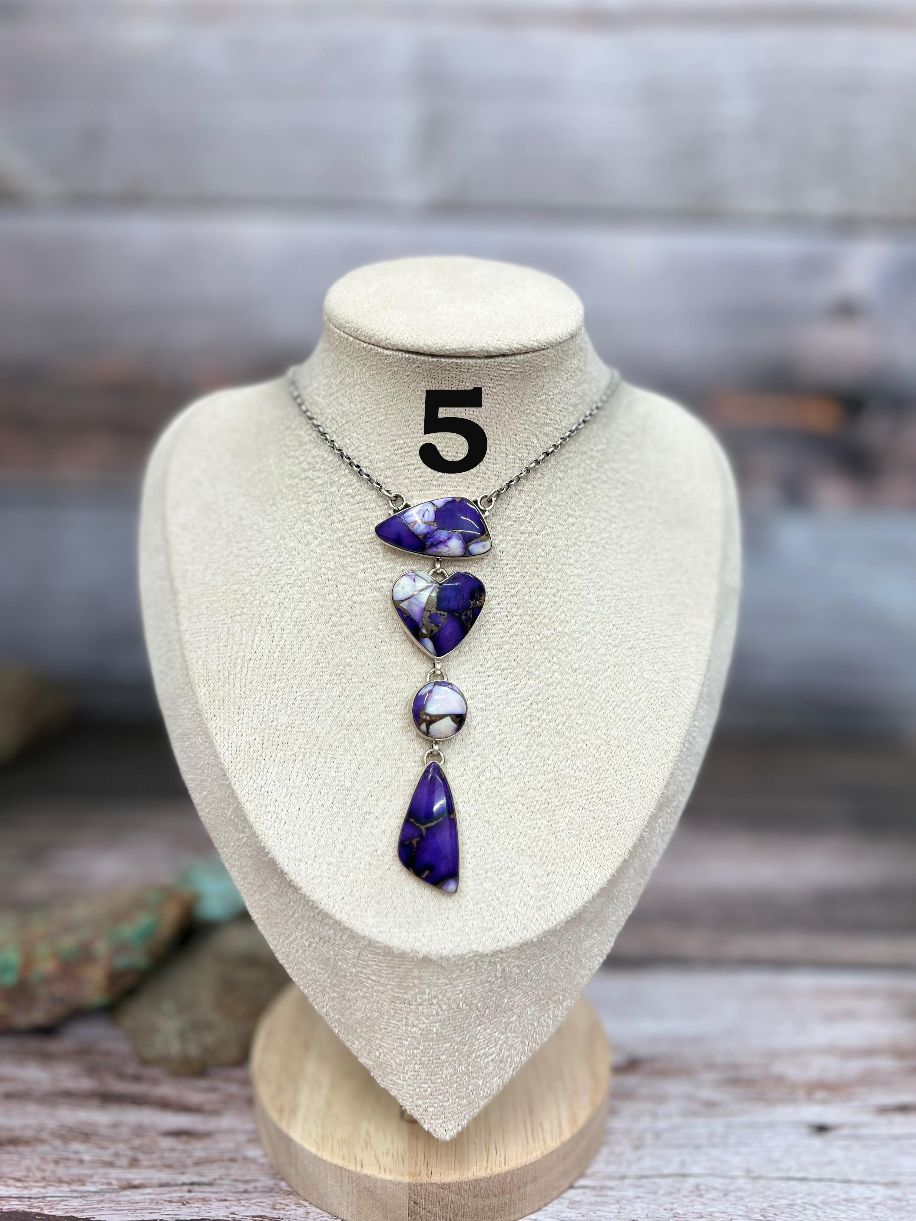 Handmade Sterling Silver Purple Ice Rose Dahlia Necklace with Signed Nizhoni