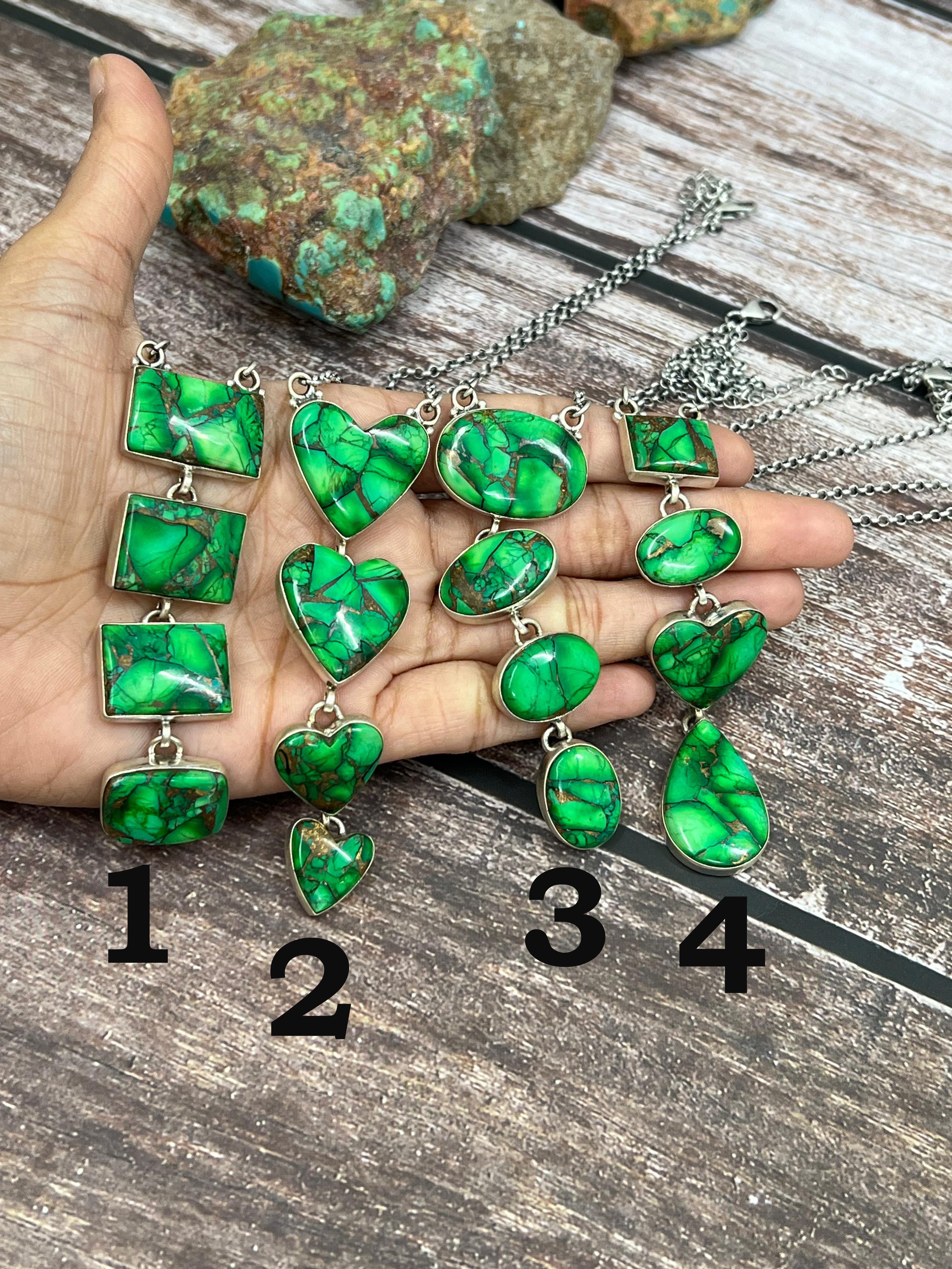 Handmade Sterling Silver Kelly Green Dahlia Necklace with Signed Nizhoni