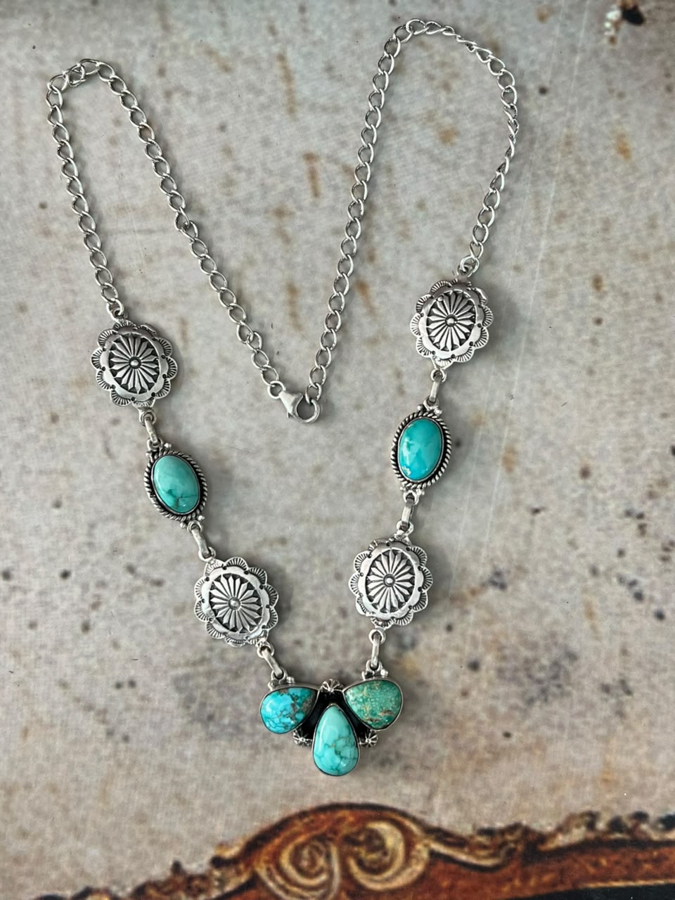 Handmade Sterling Silver Emerald Valley Turquoise Collection: Necklace Signed Nizhoni