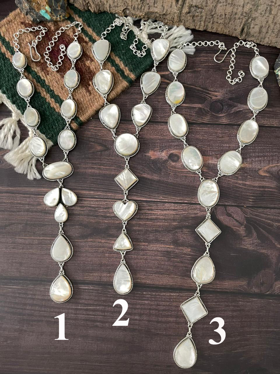 Handmade Sterling Silver Wedding Collection: Mother of Pearl Necklace "Signed Nizhoni"